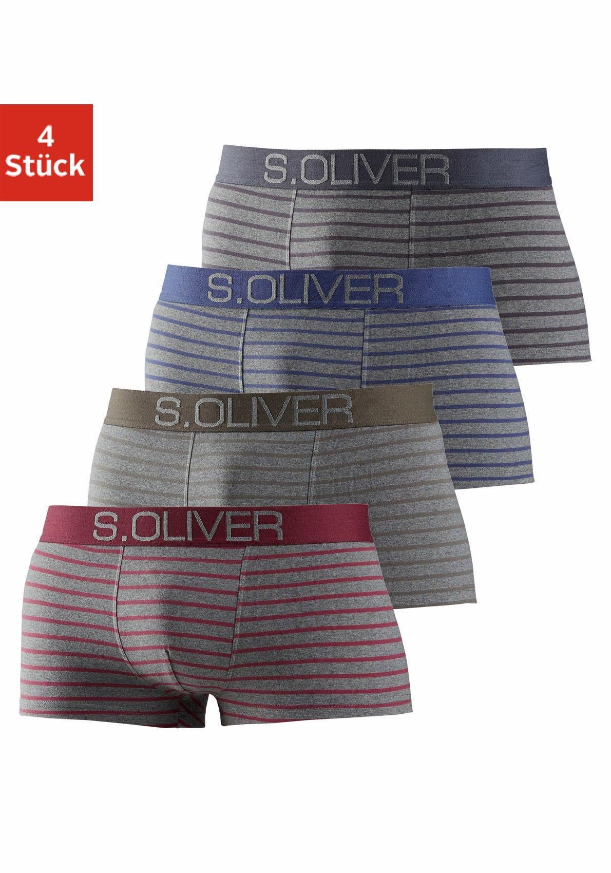 s.Oliver RED LABEL Beachwear Hipster strak zittende boxershorts voor heren van katoenmix (set, 4 stuks) heren hipsters maat L grijs