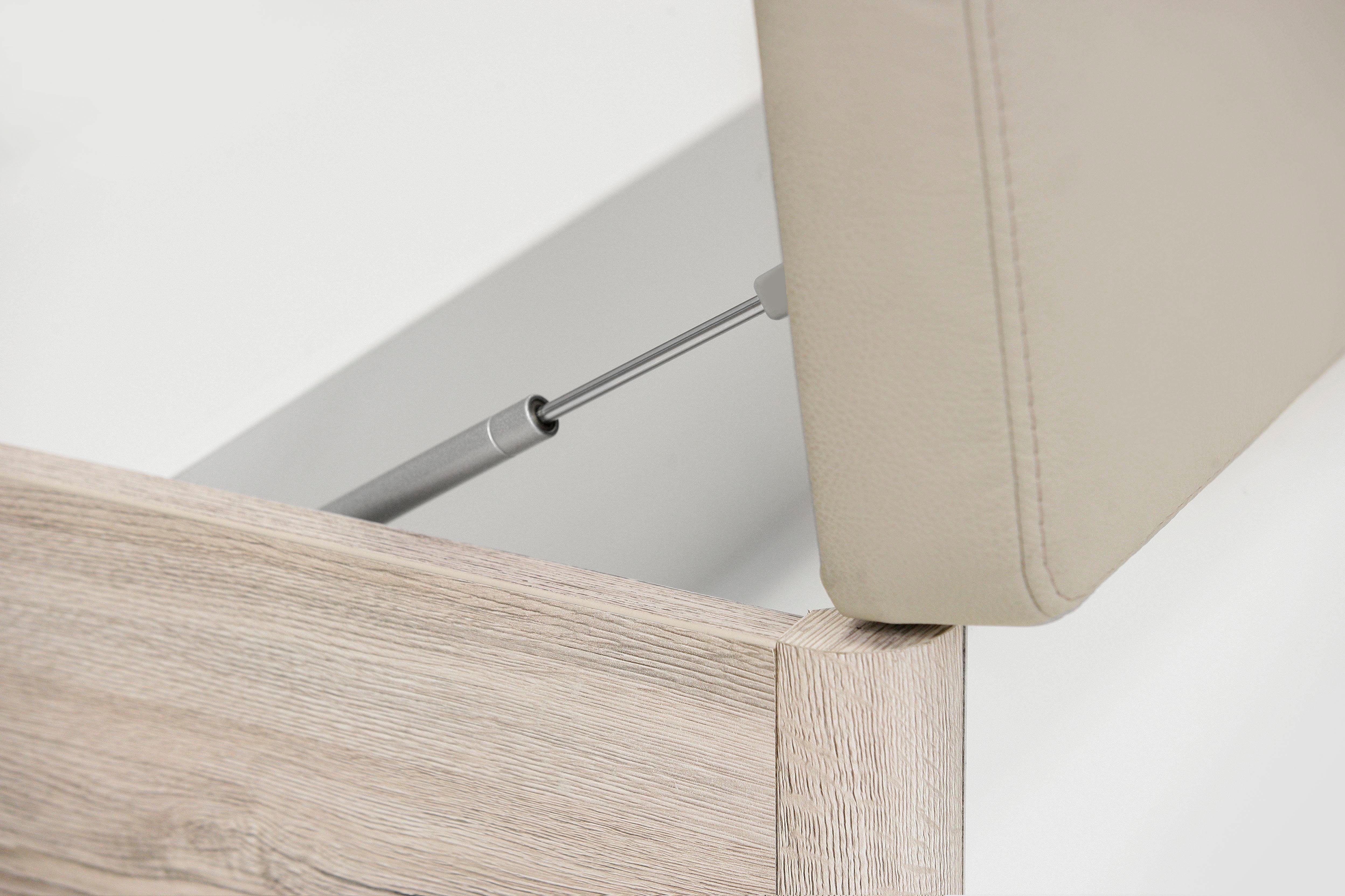 FORTE Slaapkamerserie Rondino, bed + 2 nachtkastjes + LED, gepolsterde kunstlederen hoofdeinde