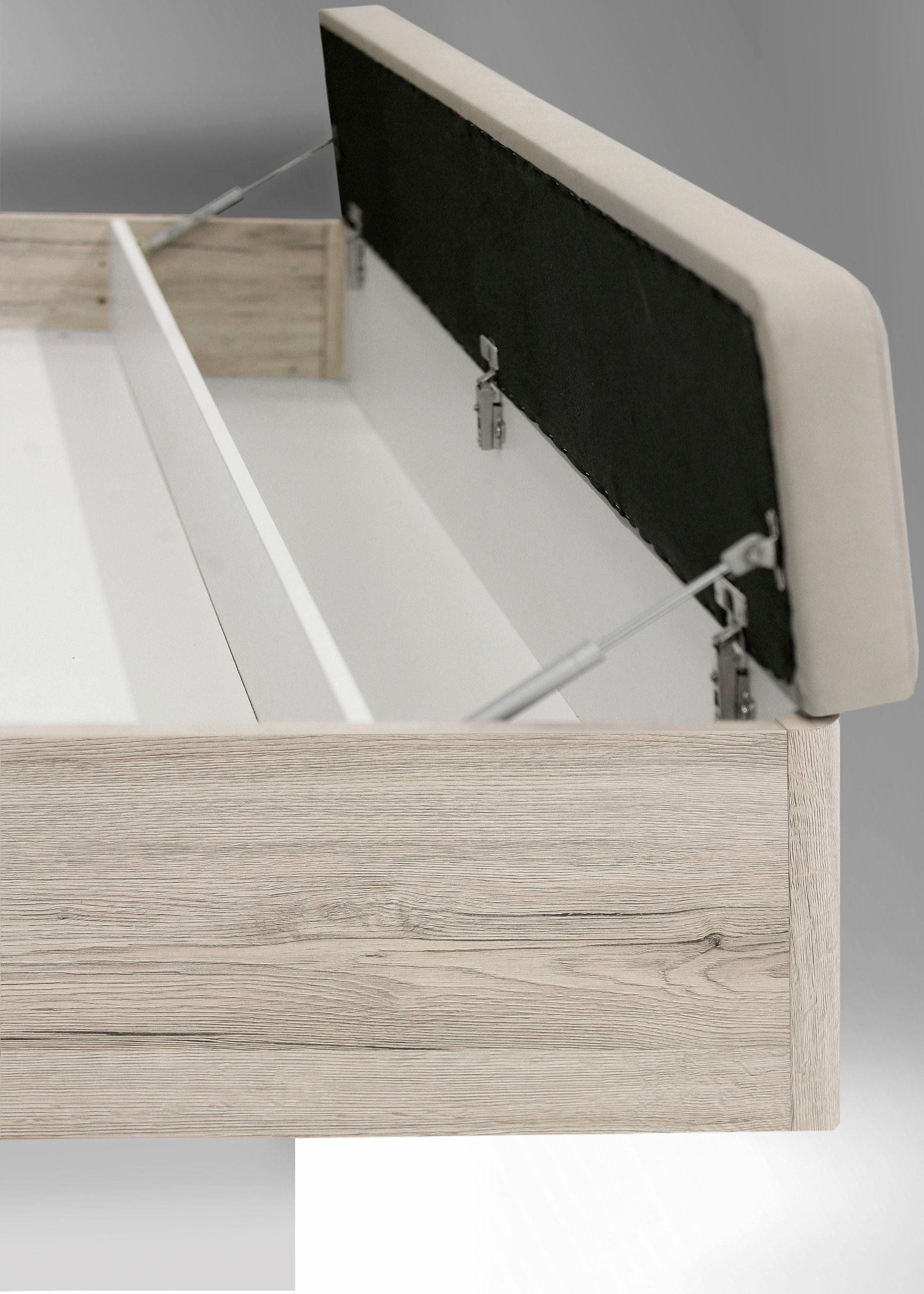 FORTE Slaapkamerserie Rondino, bed + 2 nachtkastjes + LED, gepolsterde kunstlederen hoofdeinde
