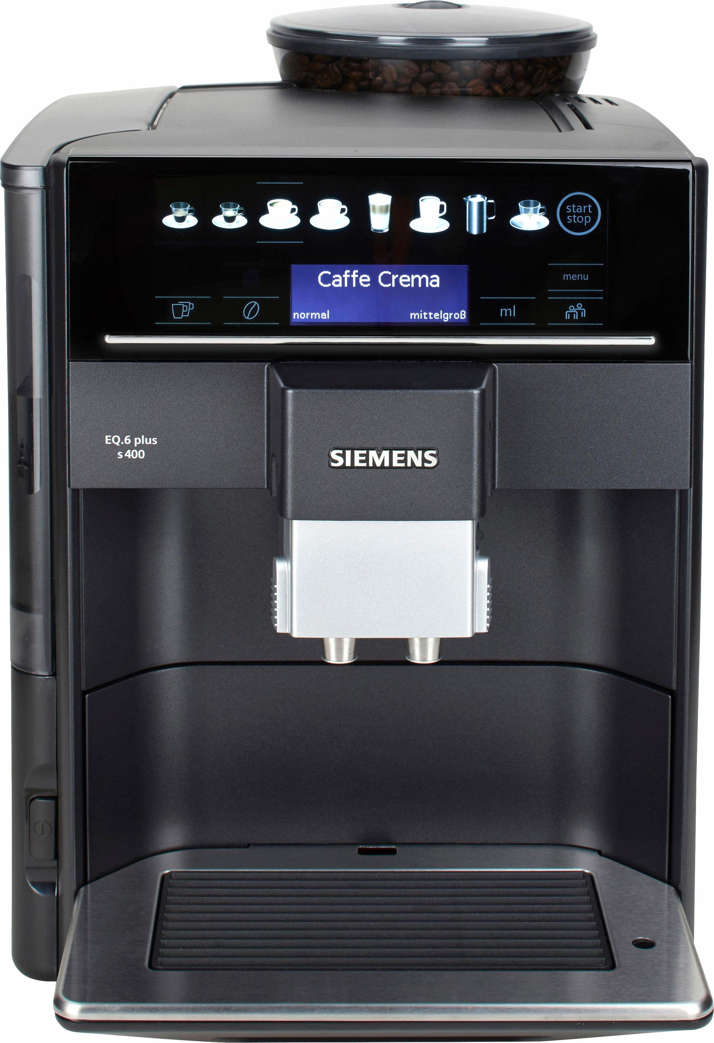 SIEMENS Volautomatisch koffiezetapparaat EQ.6 plus s400 TE654509DE, veel koffiespecialiteiten, automatische stoomreiniging, saffierzwart