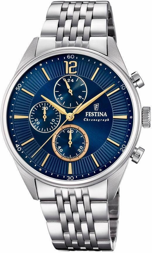 Festina Chronograaf Timeless Chronograph Horloge, quartzhorloge, herenhorloge, stopwatchfunctie, stalen armband heren horloges zilver(kleur)