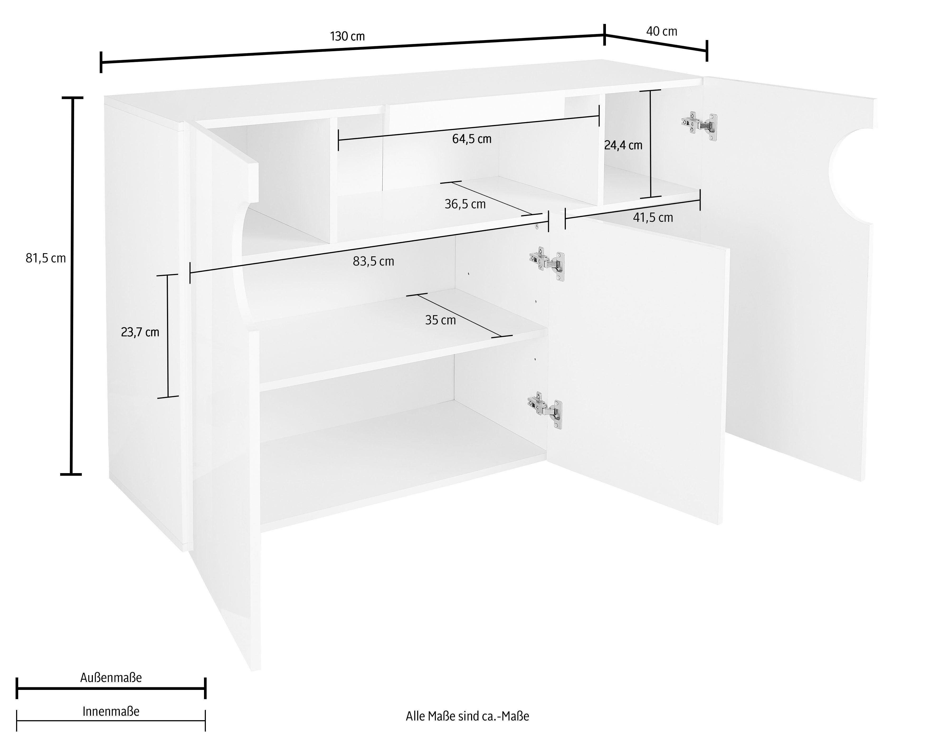 INOSIGN Dressoir Real, vitrinekast, commode, kast, breedte 130 cm volledig hoogglans gelakt