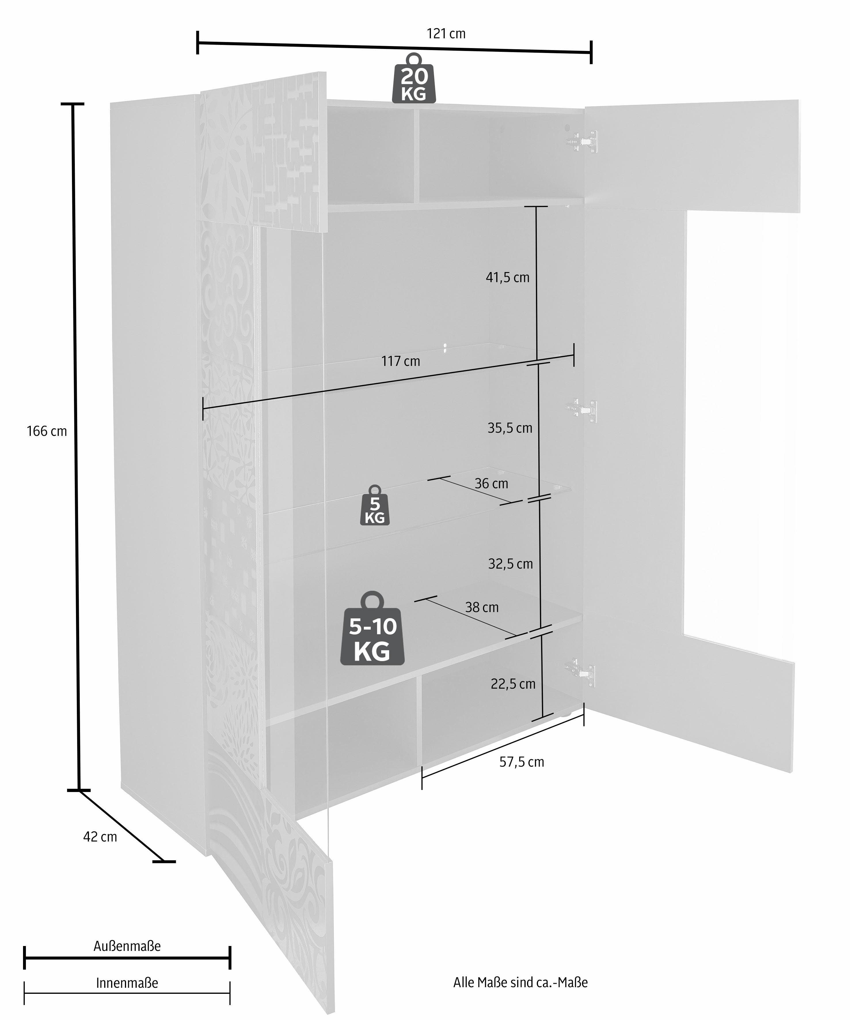 INOSIGN Vitrinekast Miro Vitrinekast, hoogte 166 cm met decoratieve zeefdruk