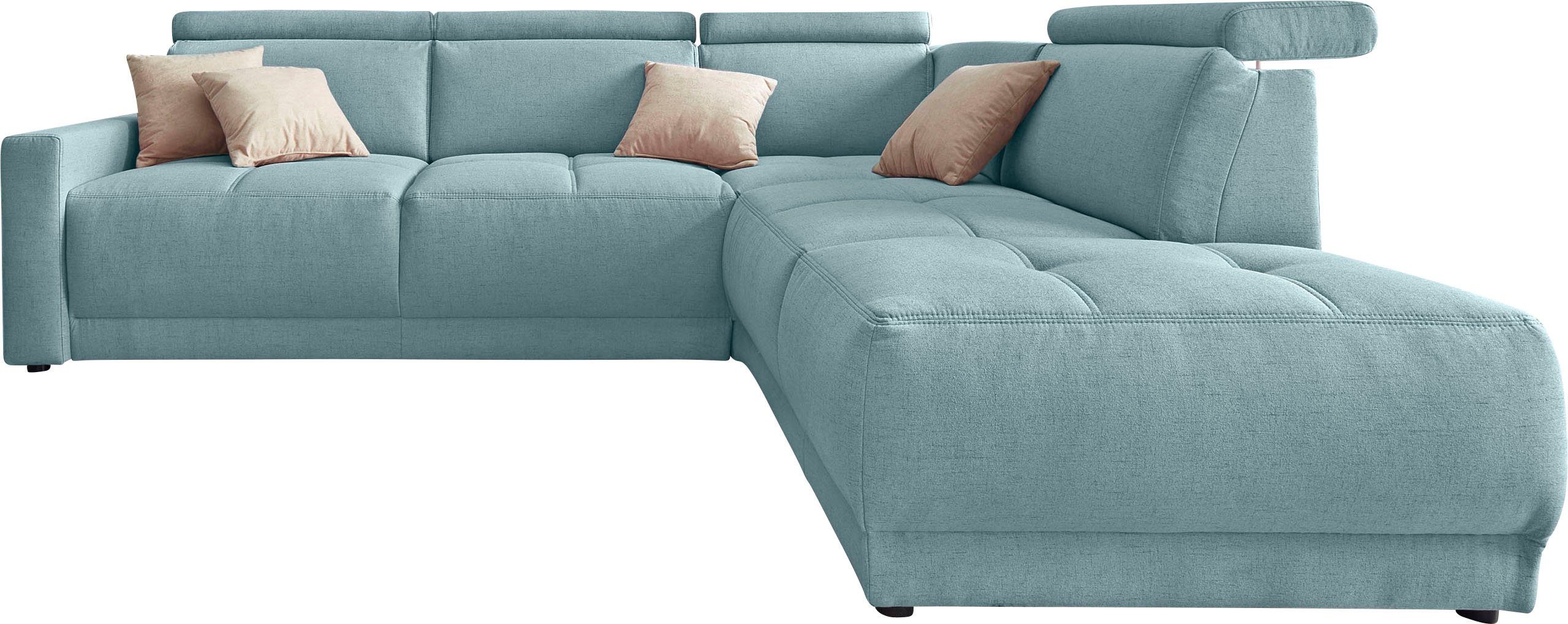 DOMO collection Hoekbank Ava, moderne zitstiksels met mooie dubbele naad, comfortabel, L-vorm met ottomane, inclusief veren, optioneel met hoofdeinde verstellingen