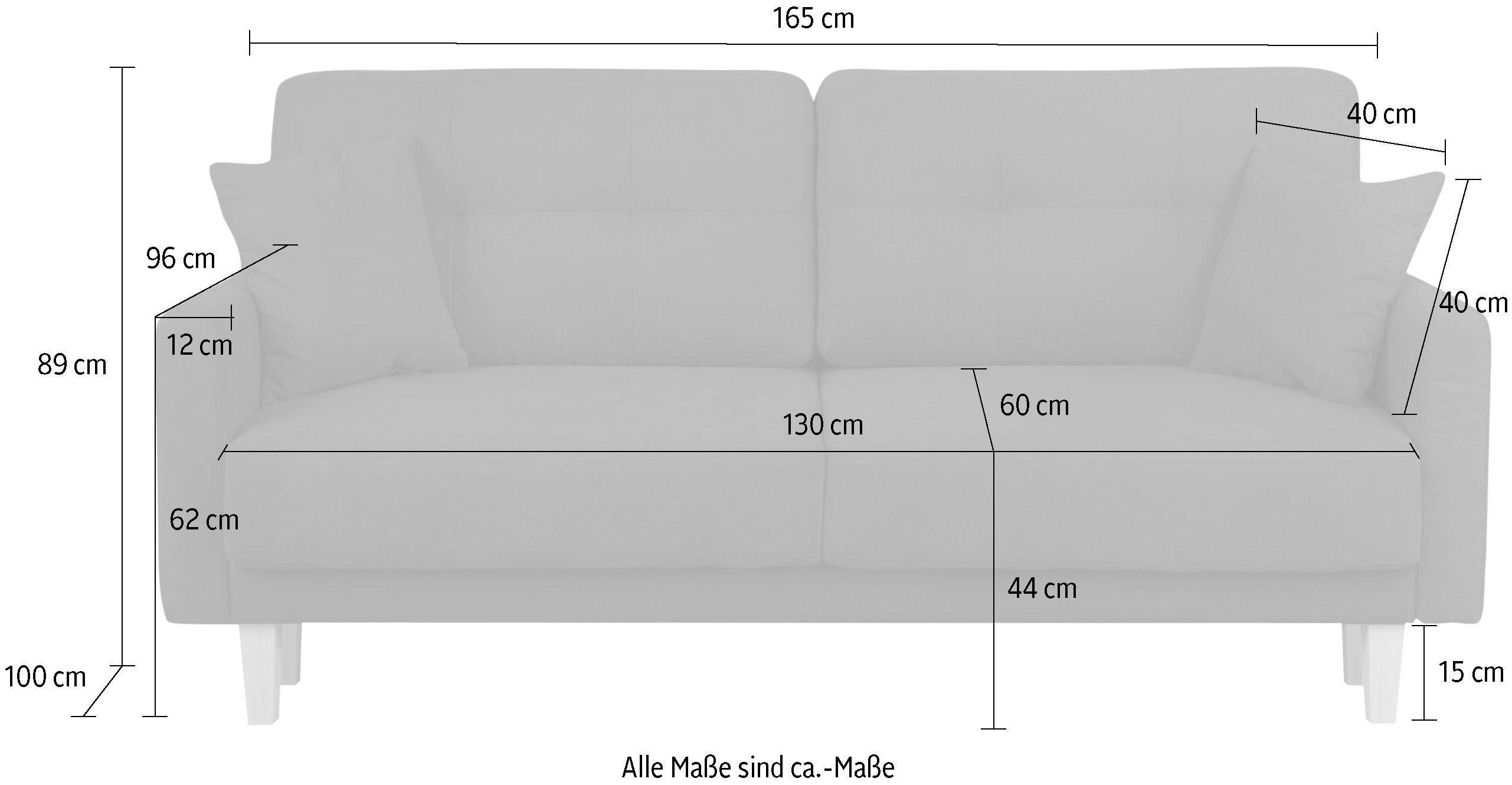 Home affaire 2-zitsbank TRIPLO met golfsysteem, afmetingen B/D/H: 165/100/89 cm Bank met stiksel in het ruggebied, incl. rugkussen en sierkussen