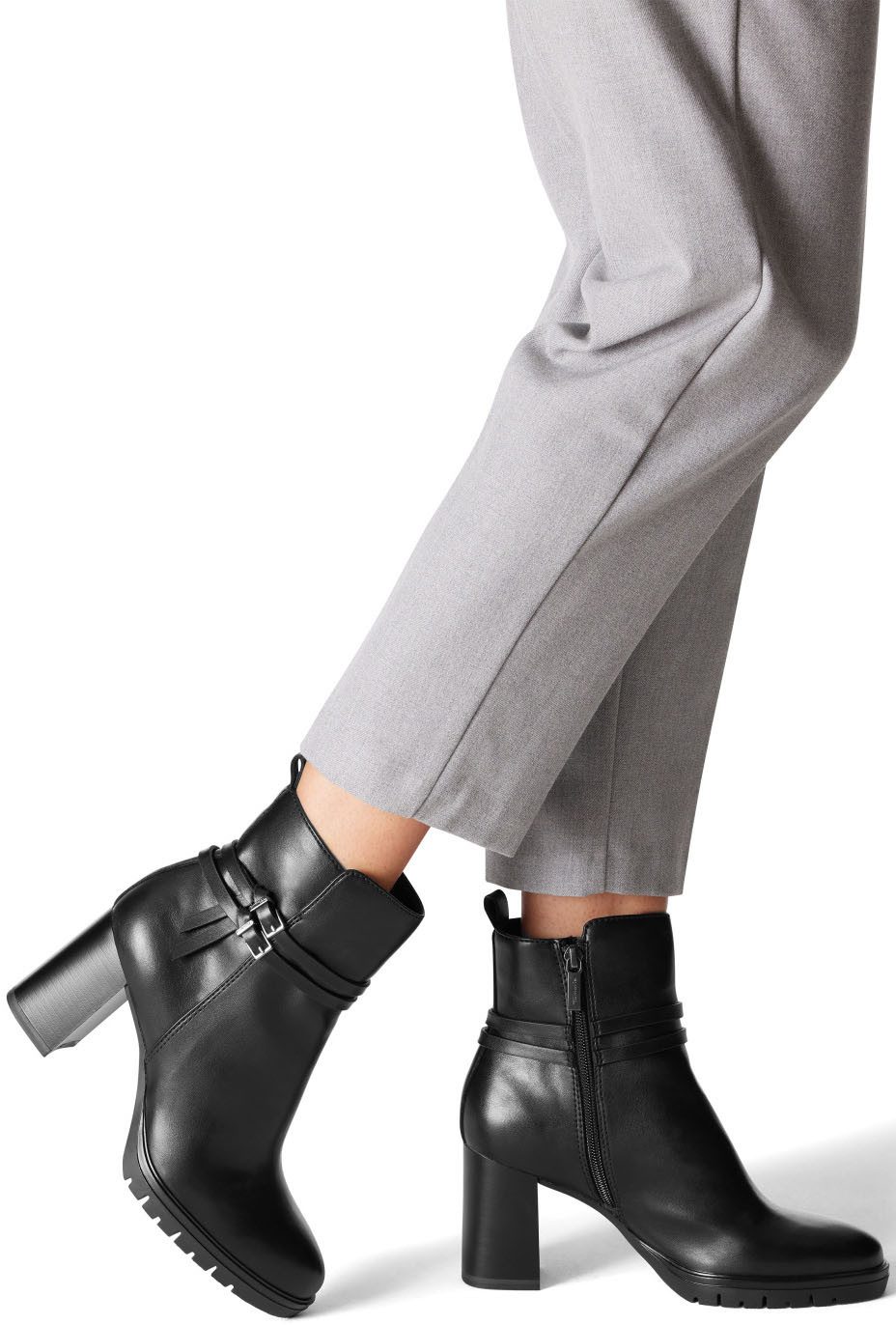 Tamaris Laarsjes blokhak, business schoen, ankleboots met decoratieve band