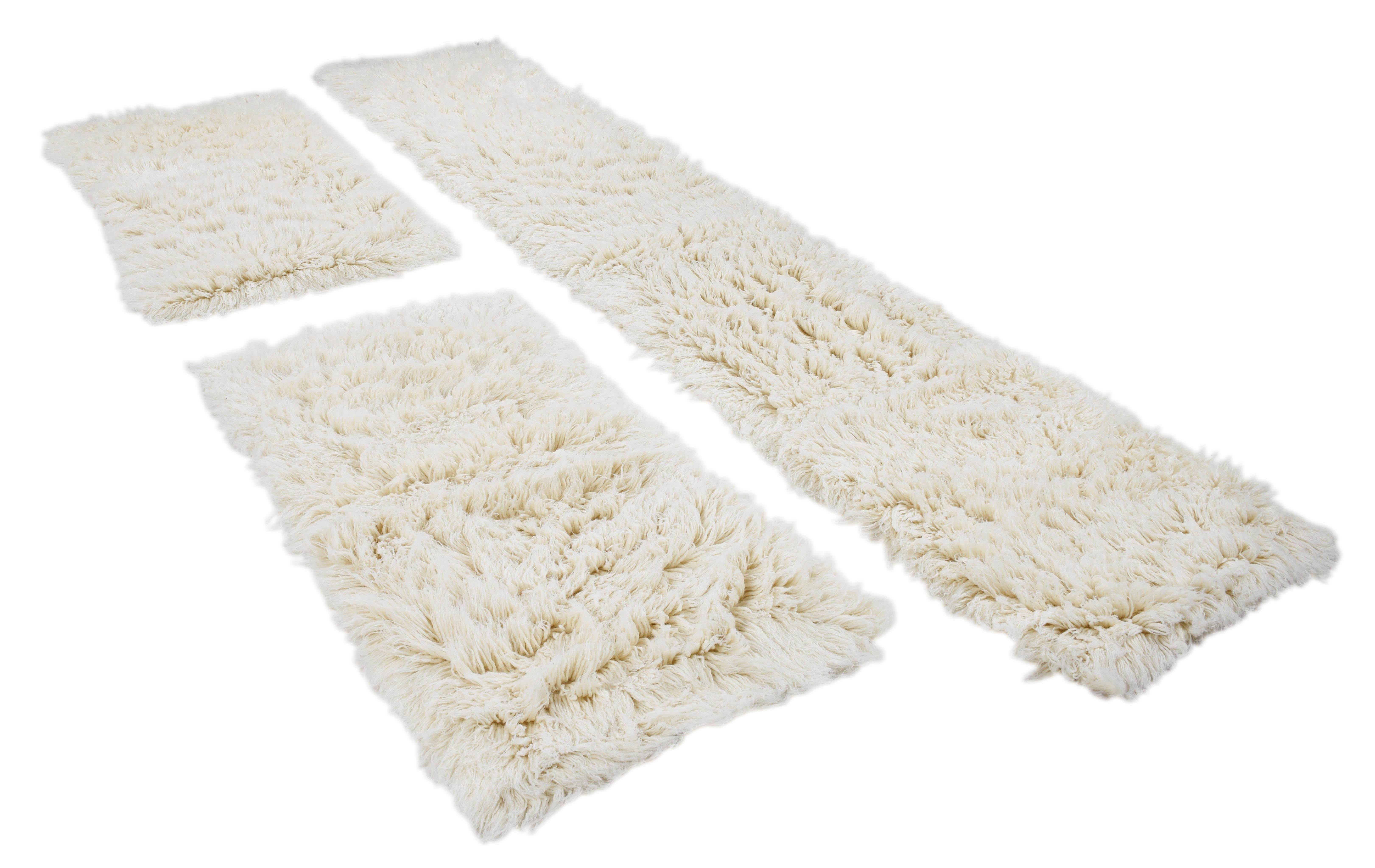 THEKO Set slaapkamerkleedjes Flokos 2 Loperset, hoge pool, unikleuren, zuivere wol, met de hand geweven
