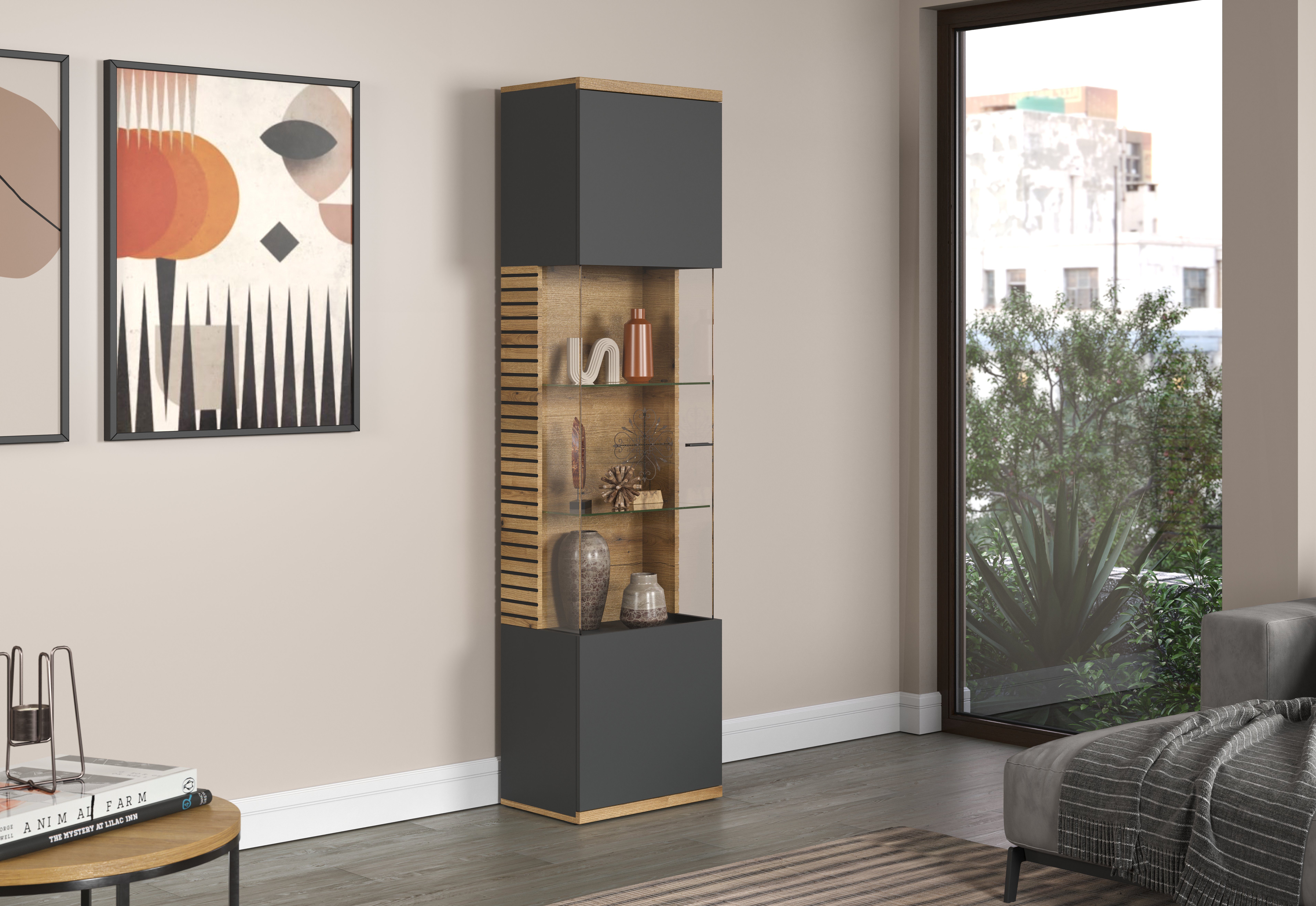 INOSIGN Vitrinekast GALWAY Woonkamer vitrine in ribbellook en royale presentatieoppervlak