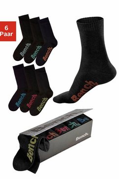 bench. sokken met verschillend gekleurde logo’s (box, 6 paar) zwart