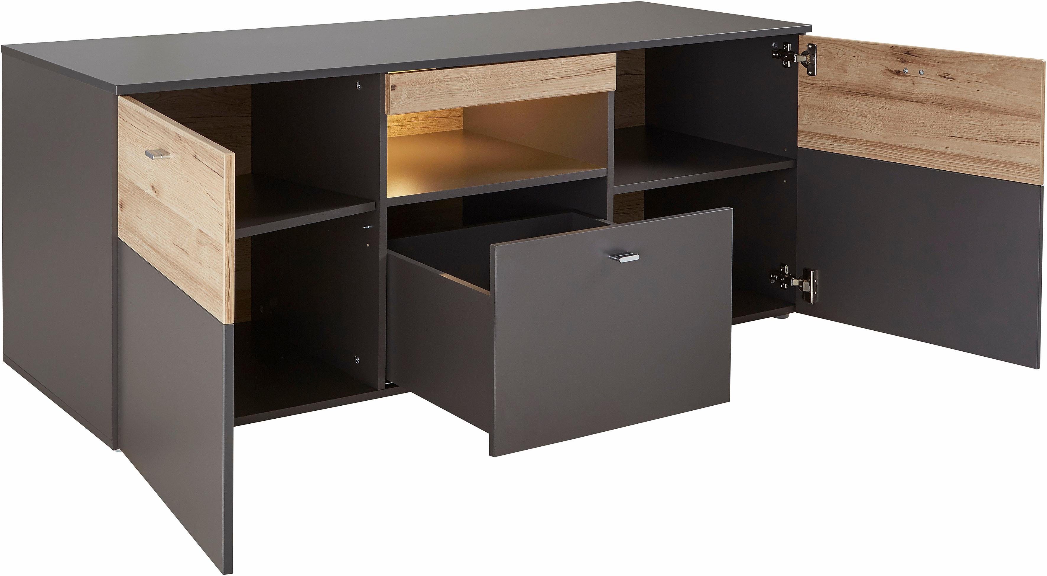 FORTE Tv-meubel Como TV-board, LED-verlichting, soft close, opbergruimte, 149,8/59,3/52 cm