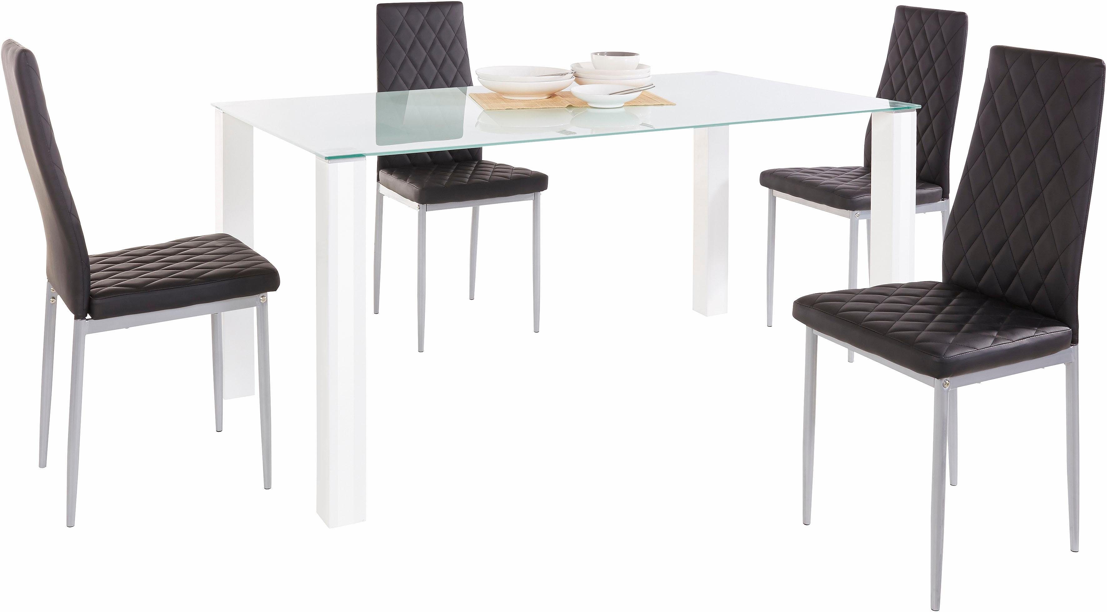 INOSIGN Eethoek 160 cm brede glazen tafel, stoelbekledingen in verschillende kleurvarianten (set, 5-delig)