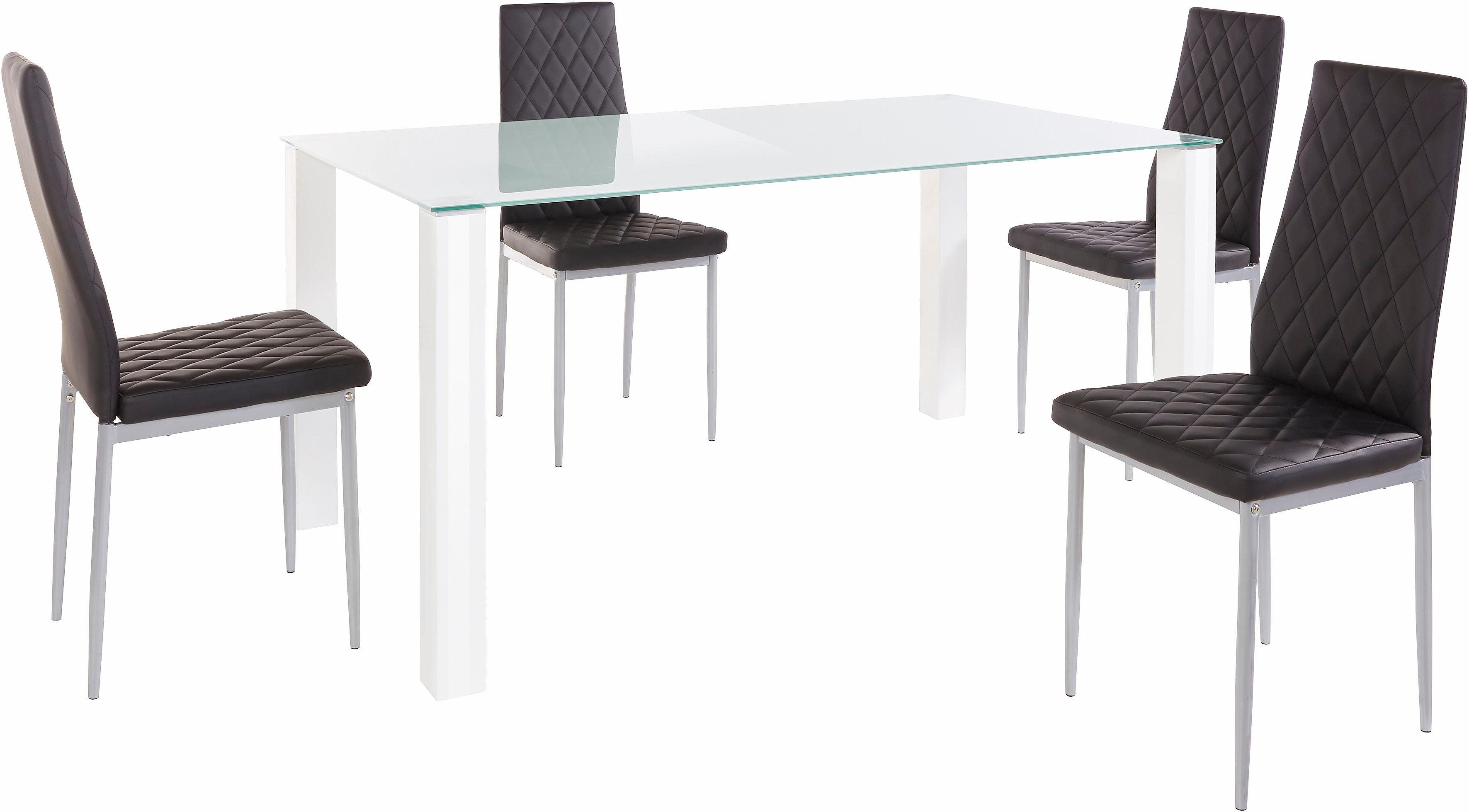INOSIGN Eethoek 160 cm brede glazen tafel, stoelbekledingen in verschillende kleurvarianten (set, 5-delig)