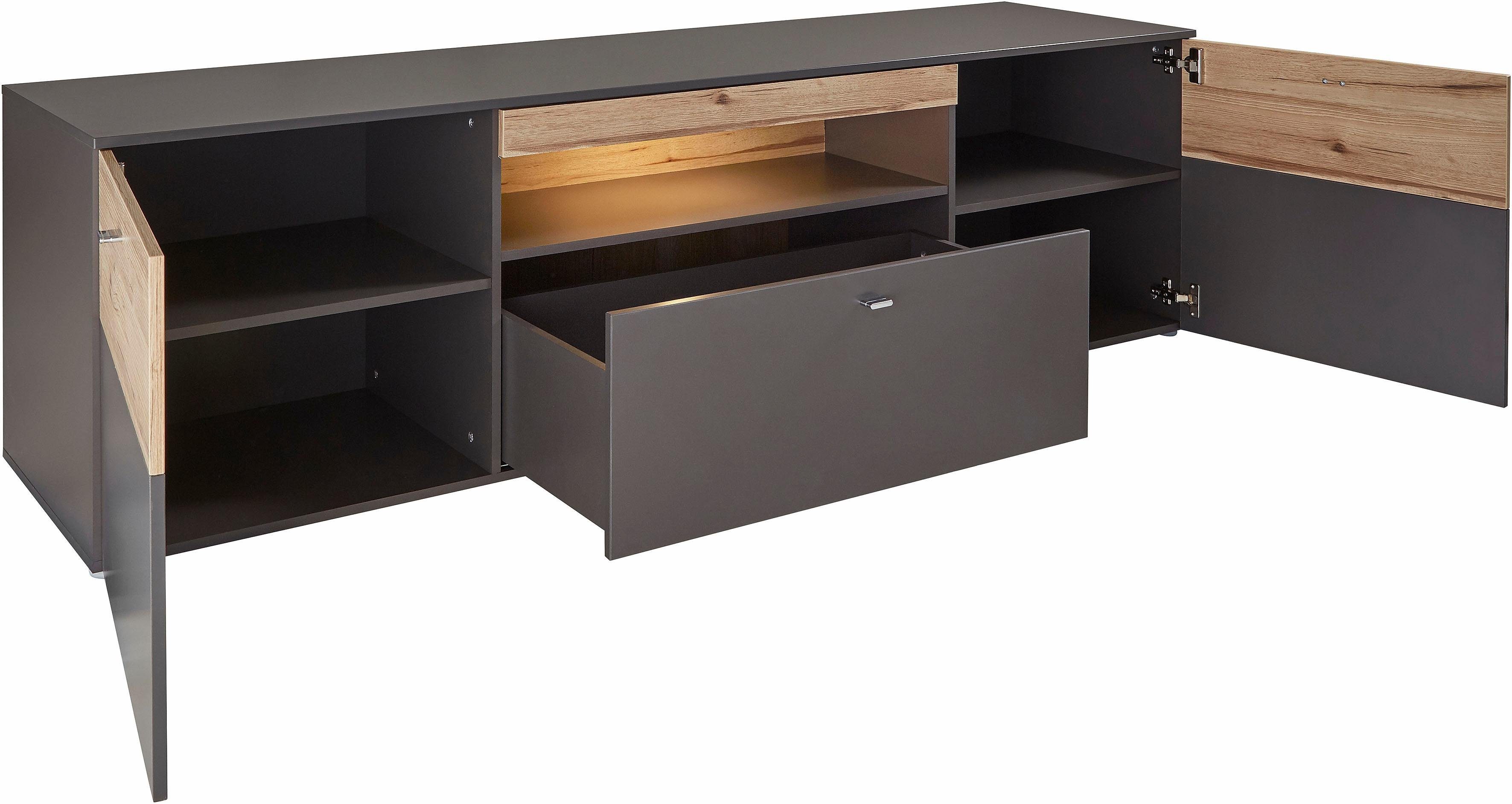 FORTE Tv-meubel Como TV-board, LED-verlichting, soft close, opbergruimte, 209,8/59,3/52 cm