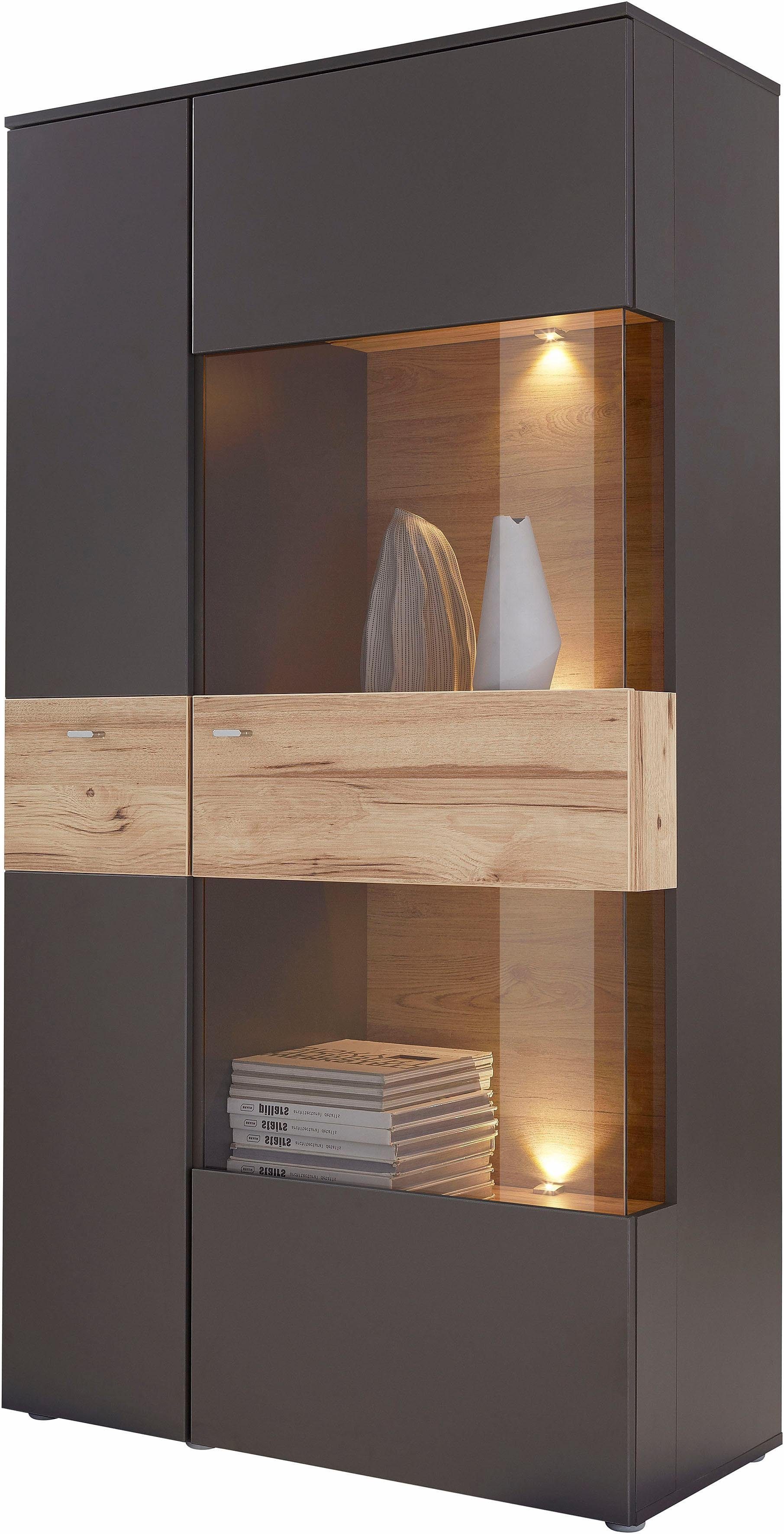 FORTE Vitrinekast Como Highboard, LED verlichting, planken, glazen deur, soft close