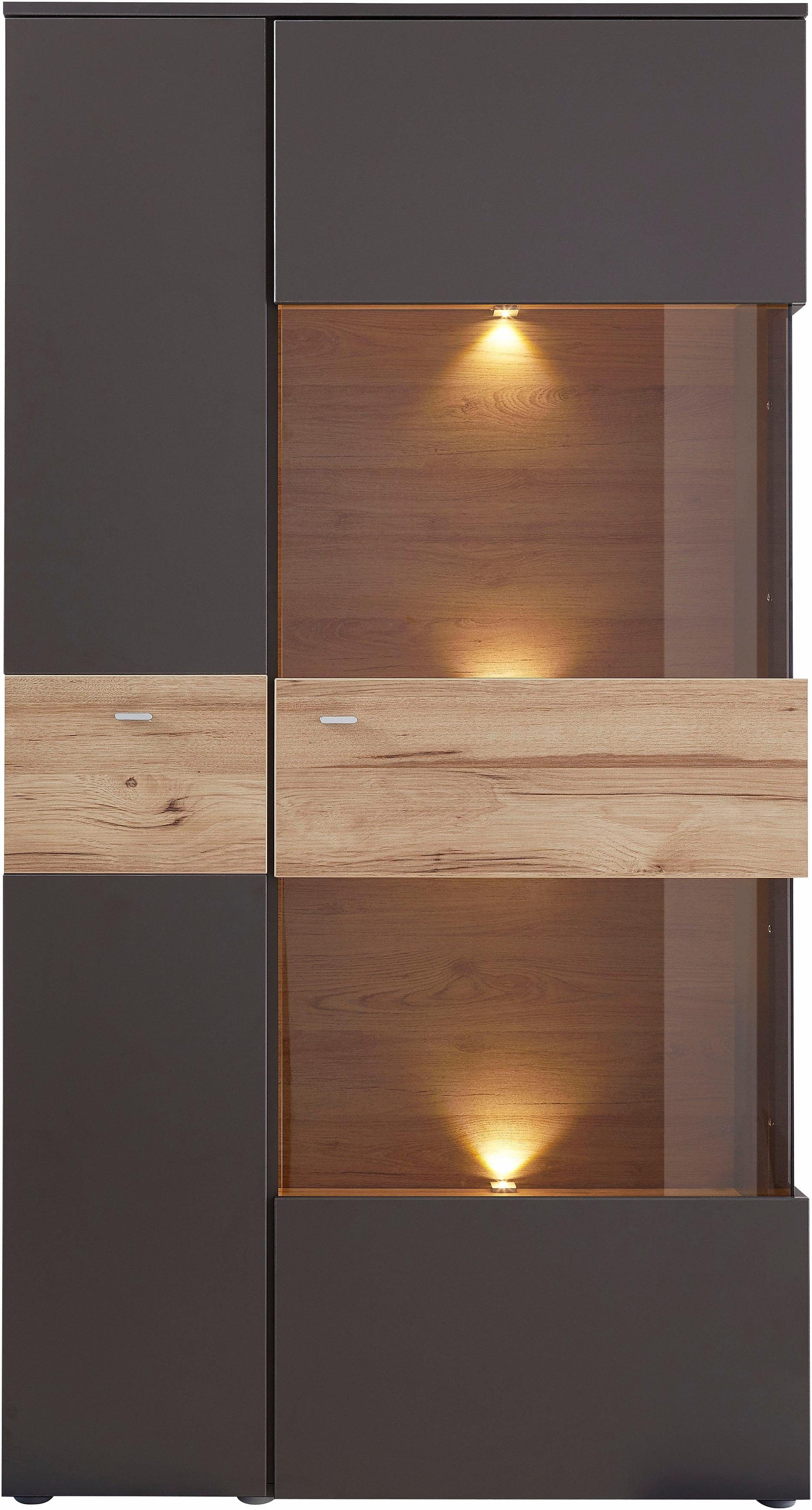 FORTE Vitrinekast Como Highboard, LED verlichting, planken, glazen deur, soft close
