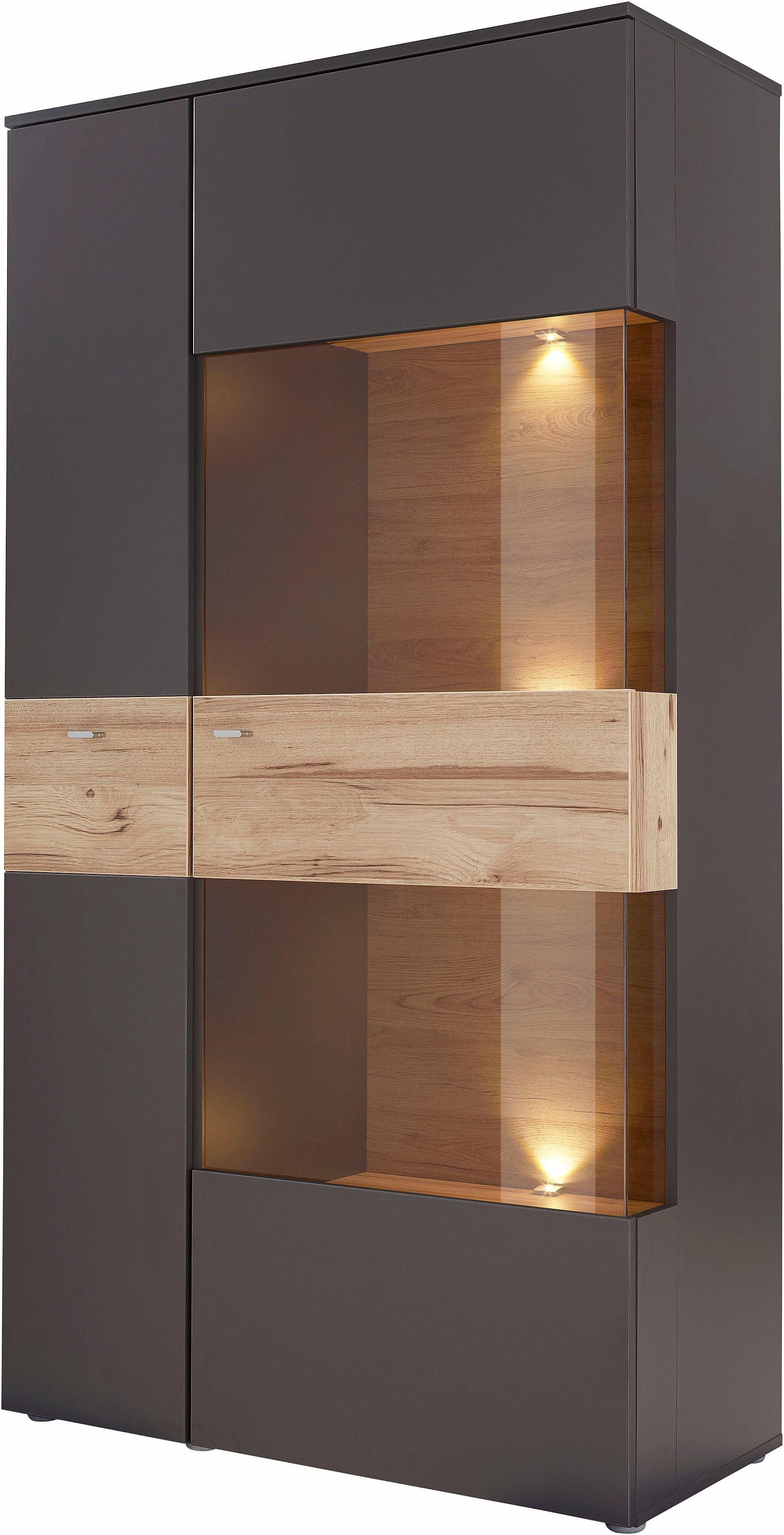 FORTE Vitrinekast Como Highboard, LED verlichting, planken, glazen deur, soft close
