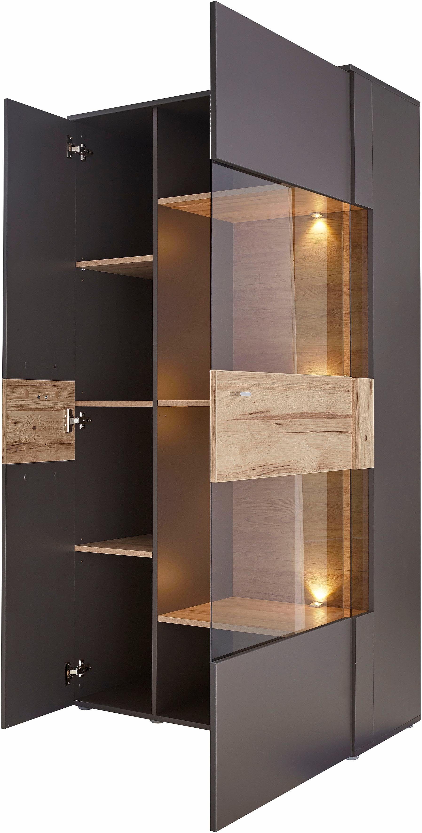FORTE Vitrinekast Como Highboard, LED verlichting, planken, glazen deur, soft close