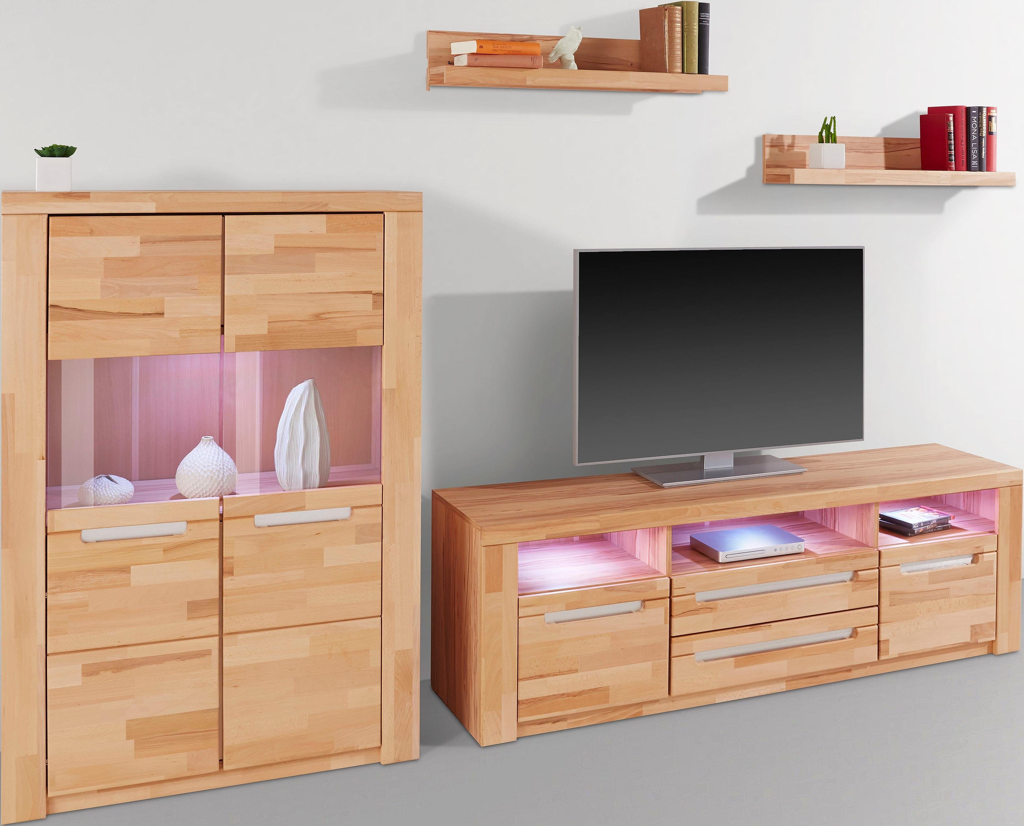 Home affaire Wandmeubel Kolding gedeeltelijk massief hout (set, 4-delig)