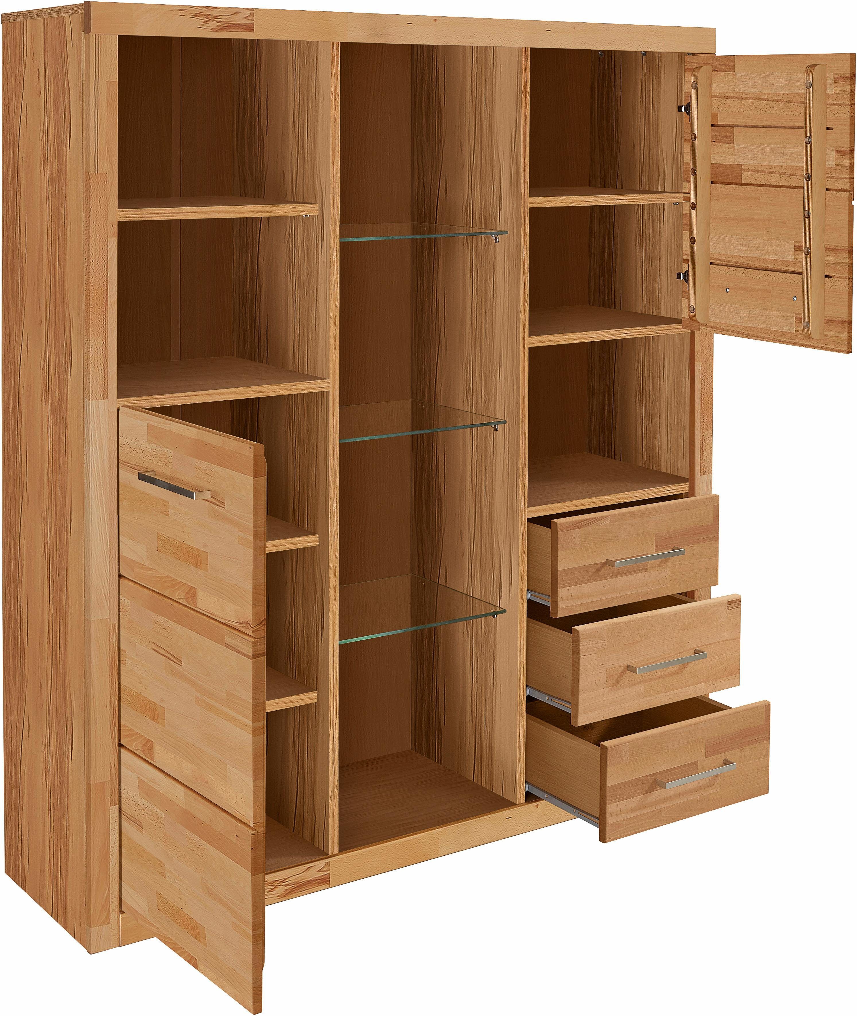 Home affaire Highboard Ribe, 130cm breed, 145cm hoog, fronten massief hout, 12 vakken