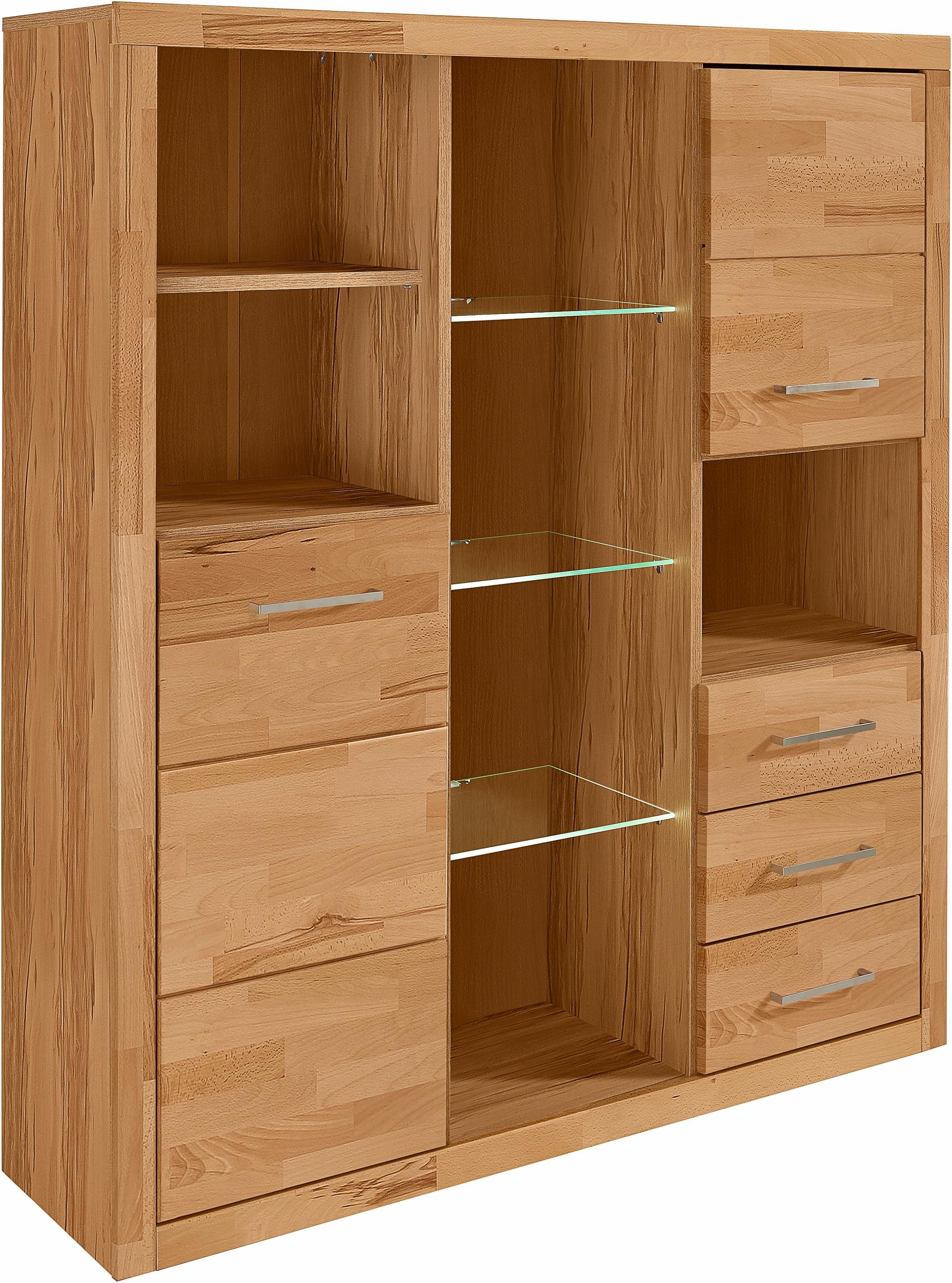 Home affaire Highboard Ribe, 130cm breed, 145cm hoog, fronten massief hout, 12 vakken