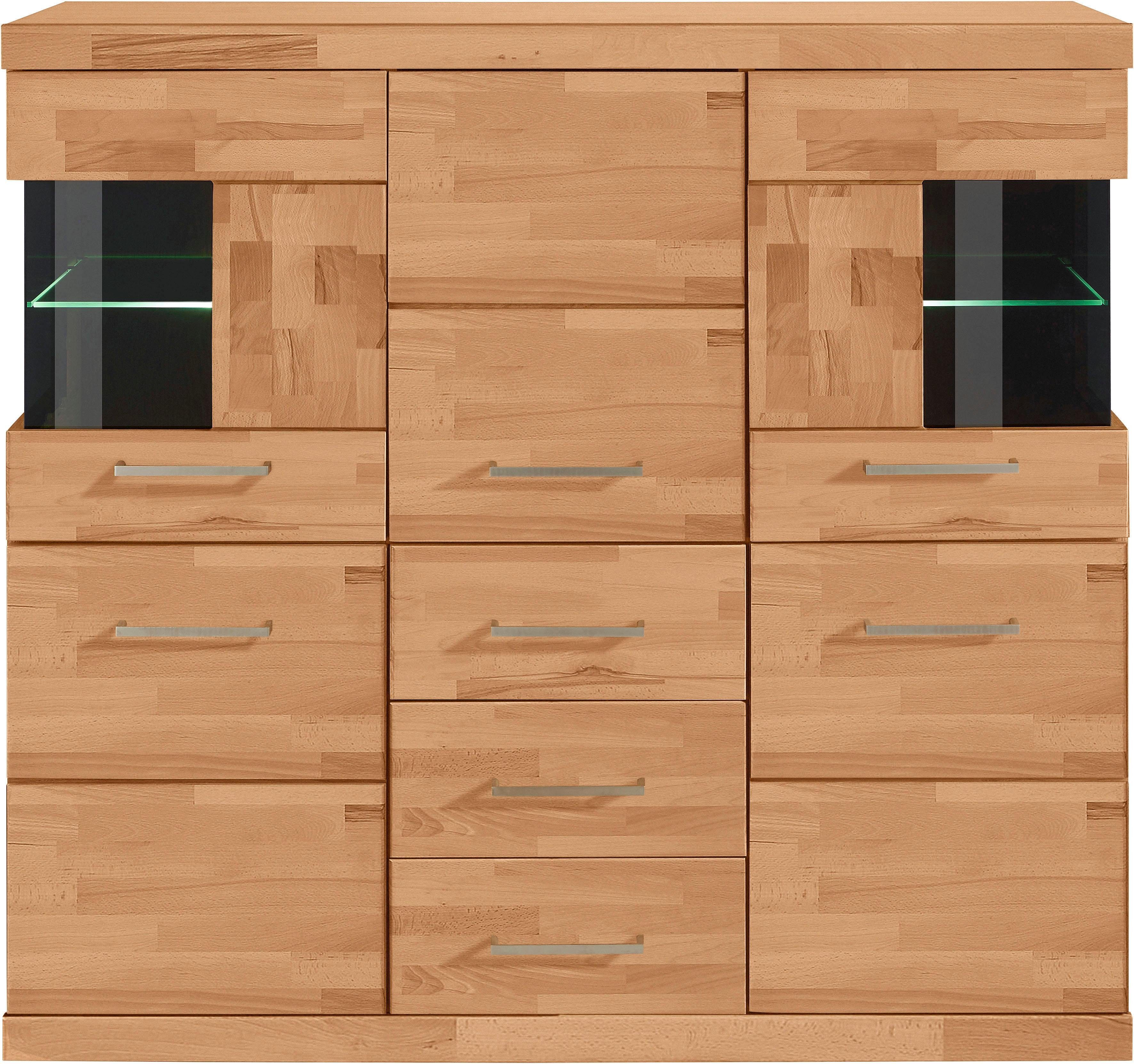 Home affaire Highboard Ribe, 125cm breed, 115cm hoog, fronten massief hout, 5 deuren, 3 lades