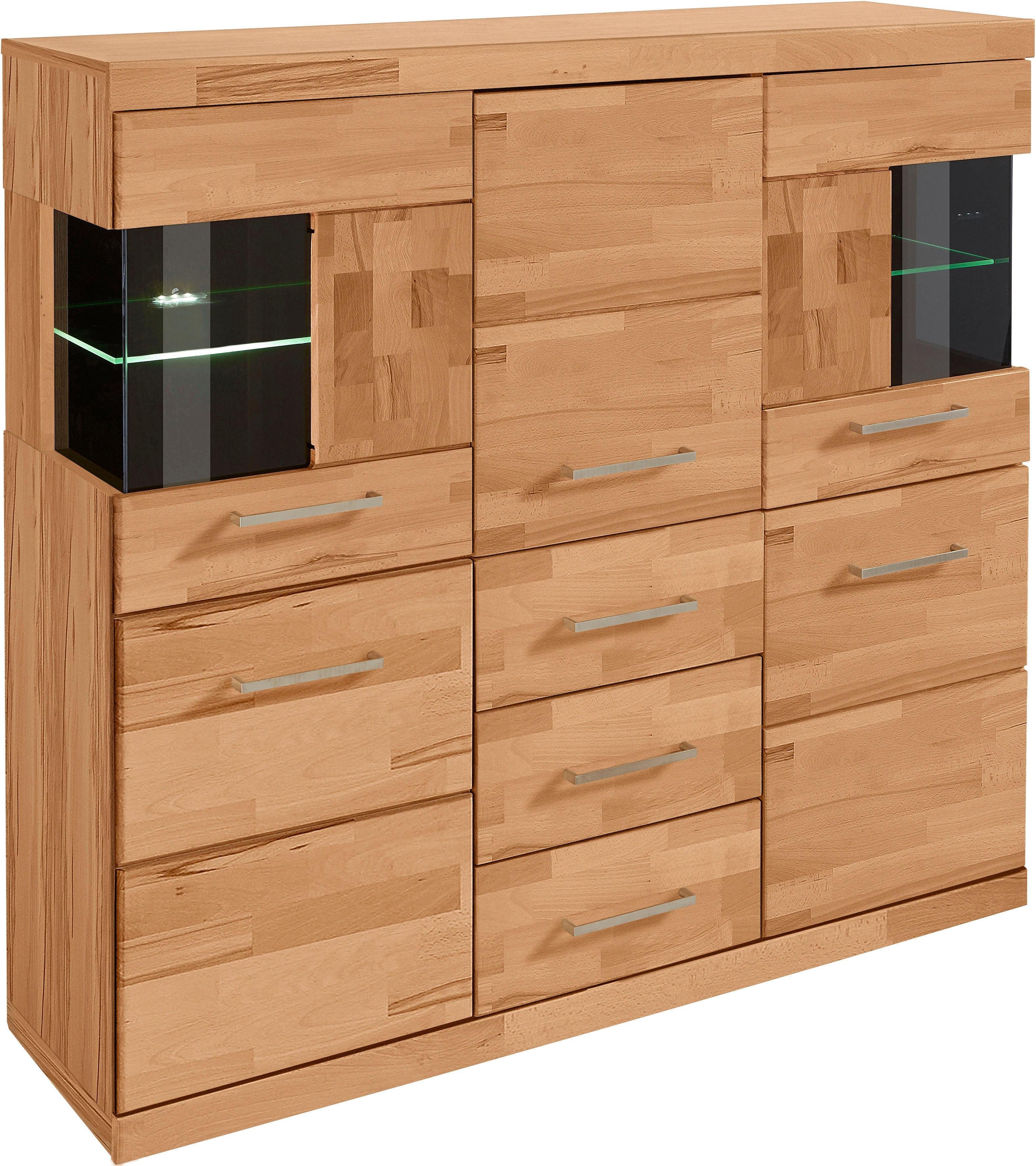 Home affaire Highboard Ribe, 125cm breed, 115cm hoog, fronten massief hout, 5 deuren, 3 lades