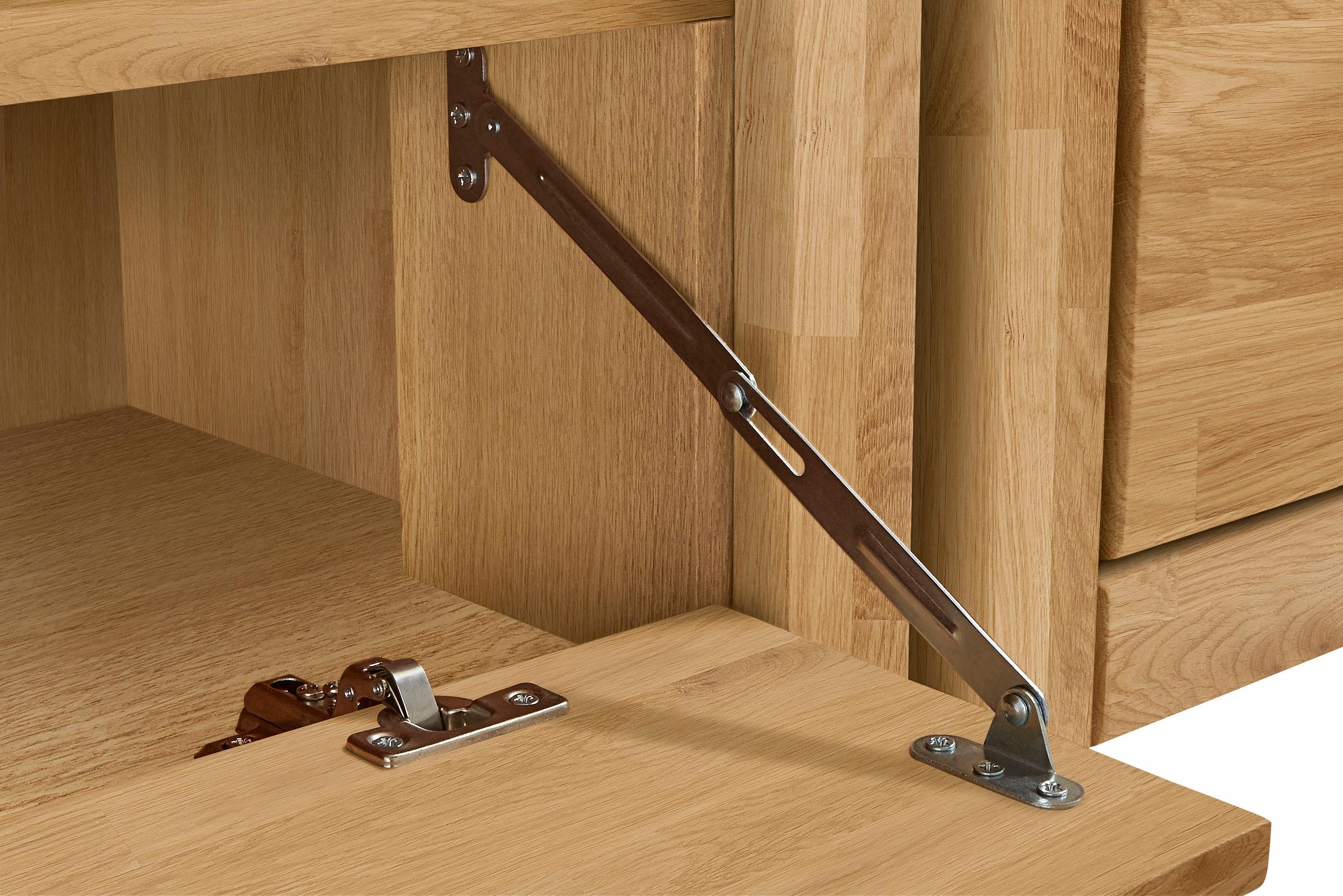 Home affaire Wandmeubel Ribe,Set-5 st.,Massieve bovenplaten,veel opbergruimte Glazen inzet van gehard glas, planken gedeeltelijk verstelbaar (set, 5-delig)