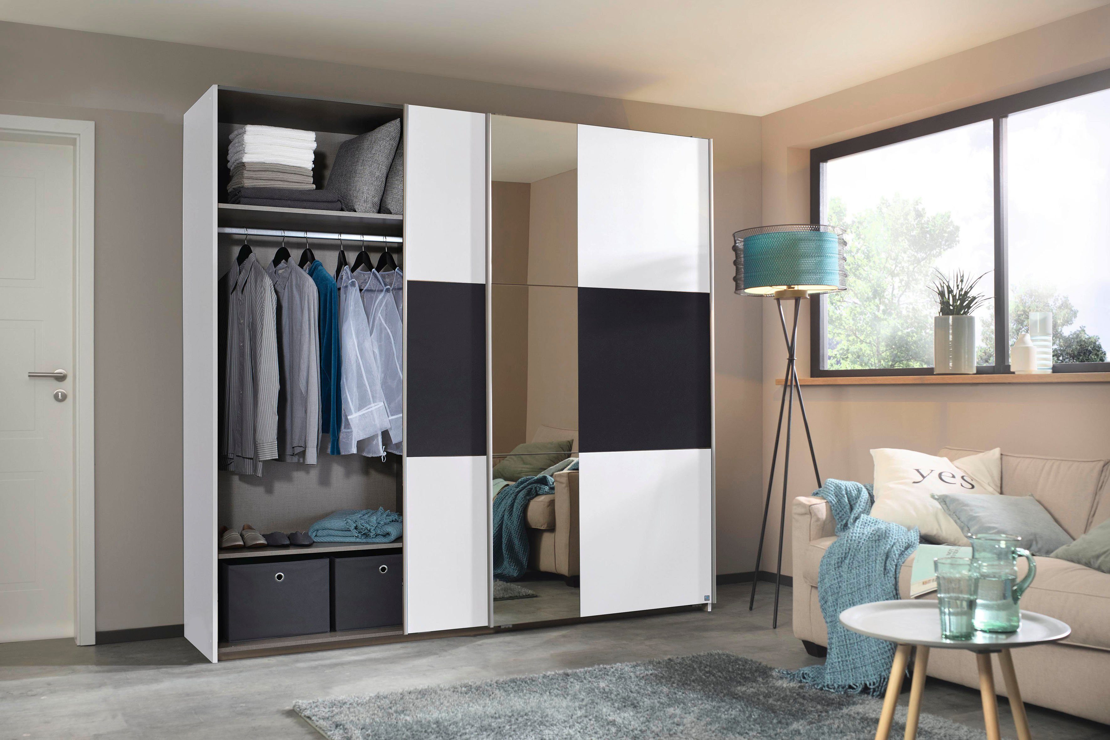 rauch Zweefdeurkast Kledingkast kast garderobe ASTANA met soepel lopende deuren inclusief 2 stoffen dozen en metalen grepen topseller made in germany
