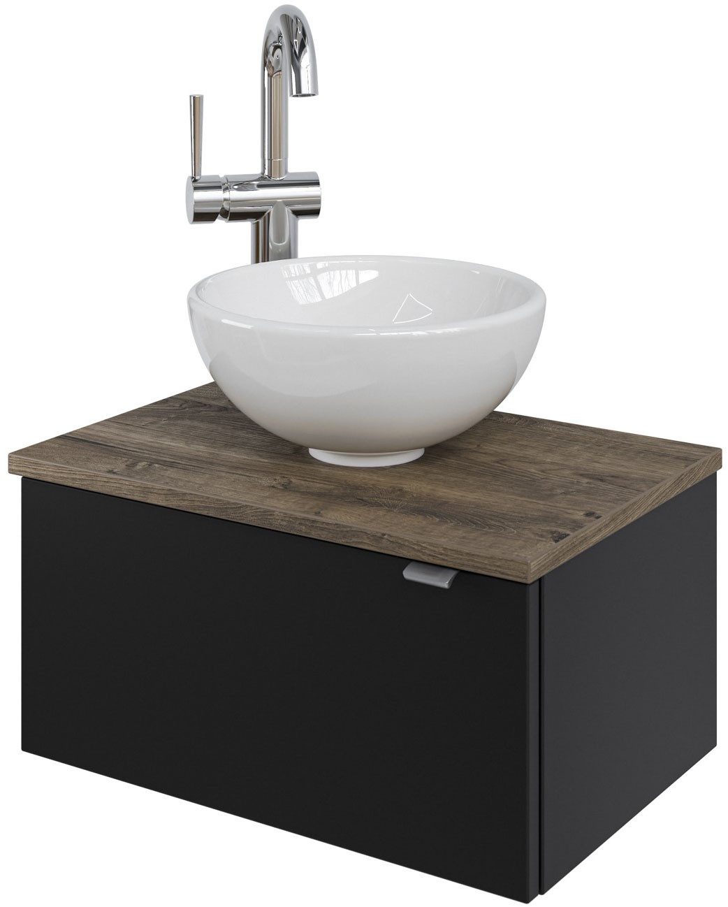 Saphir Wastafelonderkast Serie 6915 wastafel met onderkast voor gastenbadkamer, tweede toilet (3-delig) wastafelmeubels zwart