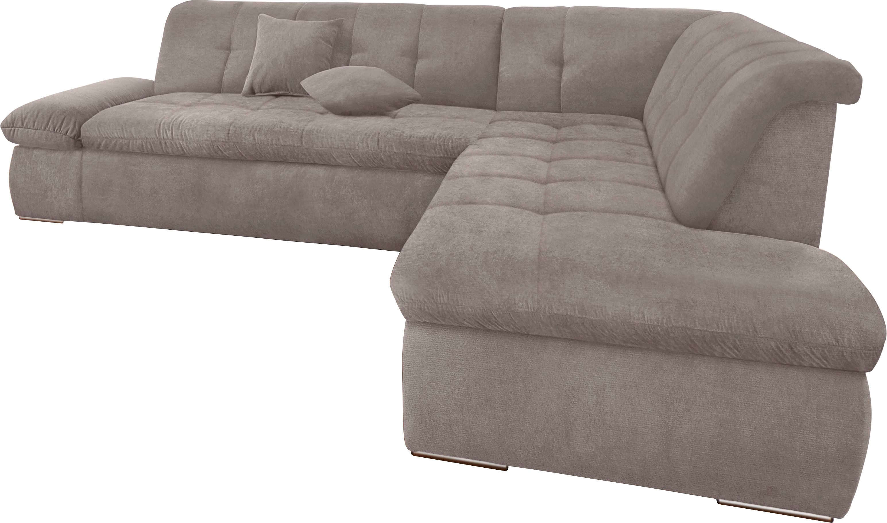 DOMO collection Hoekbank Moric Luxus incl. sierkussen BxDxH: 273x216x80 cm XXL, L-vorm, tot 140kg per zitplaats belastbaar, ottomaanse afsluiting