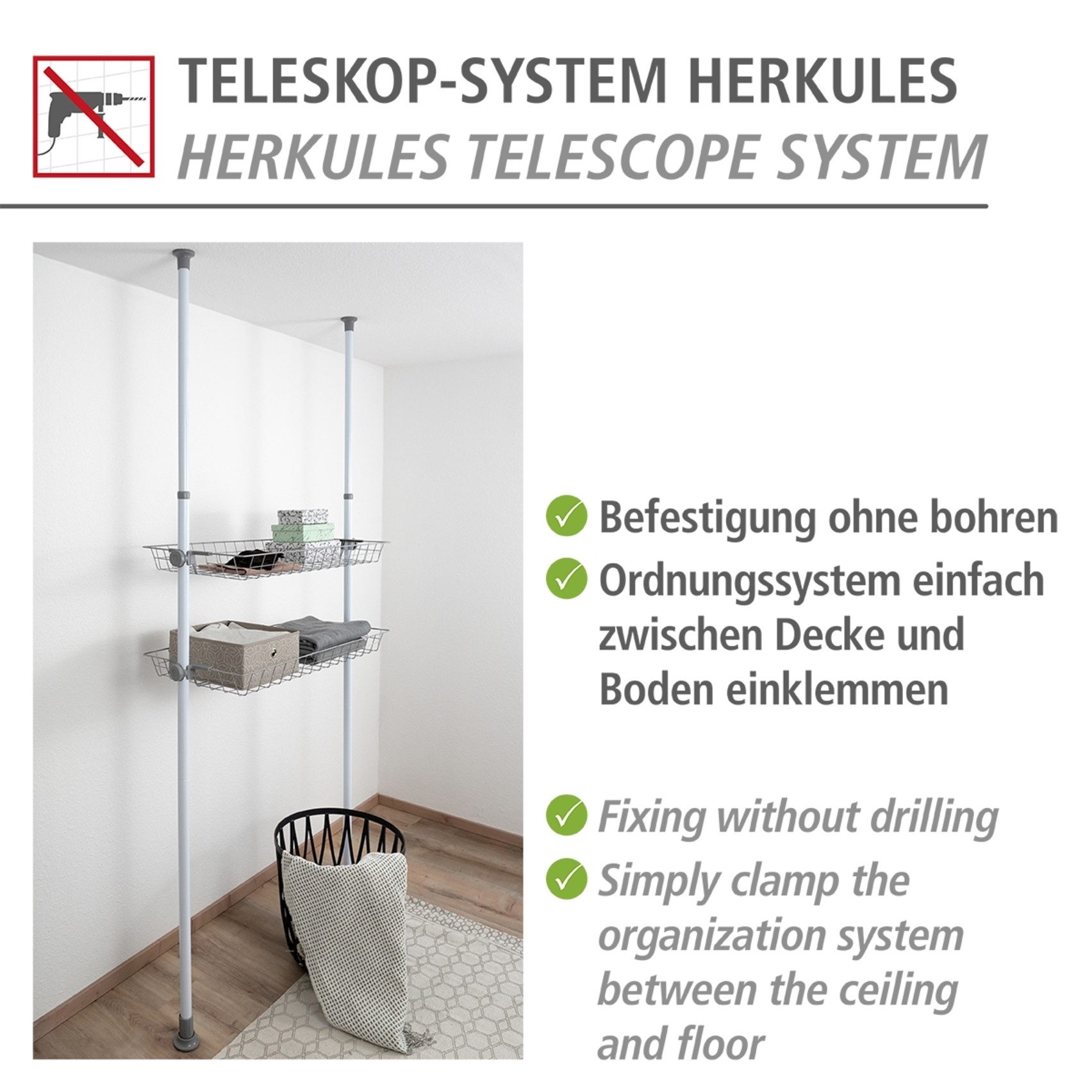 WENKO Organizer Model Herkules Draadmanden van staal, uitbreiding voor het telescoop-systeem Herkules (set, 2-delig)