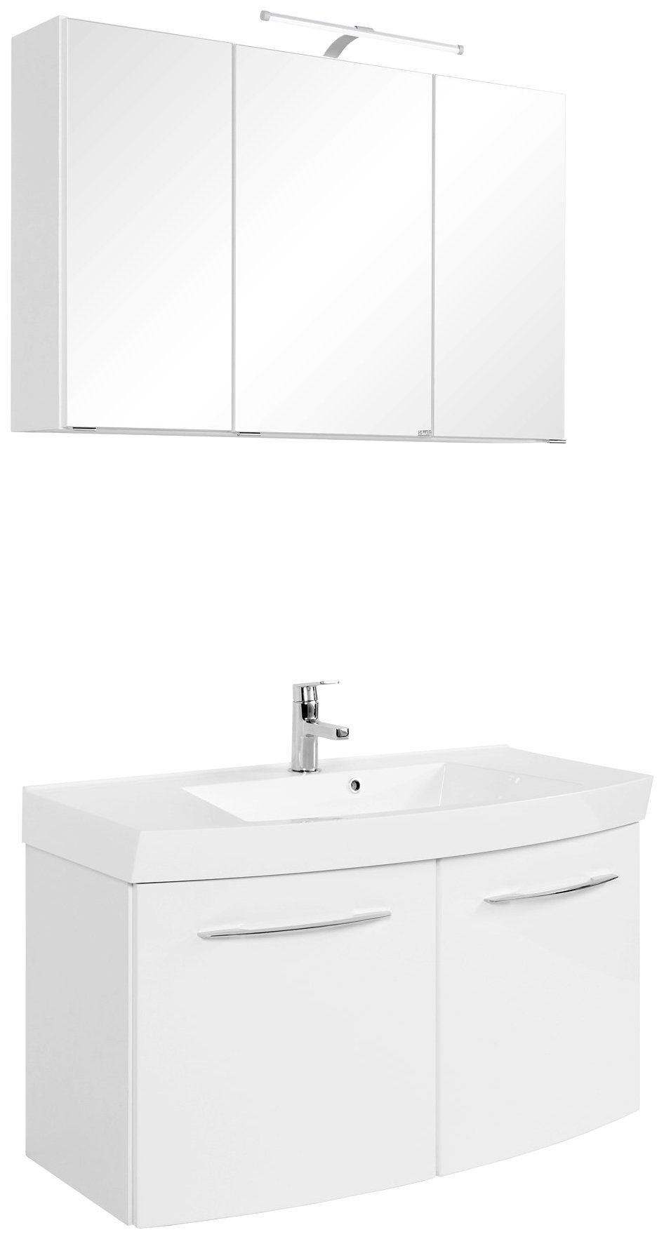 welltime Badkamerserie Florida Wastafelmeubel breedte 100 cm en spiegelkast (2-delig) badmeubelsets wit