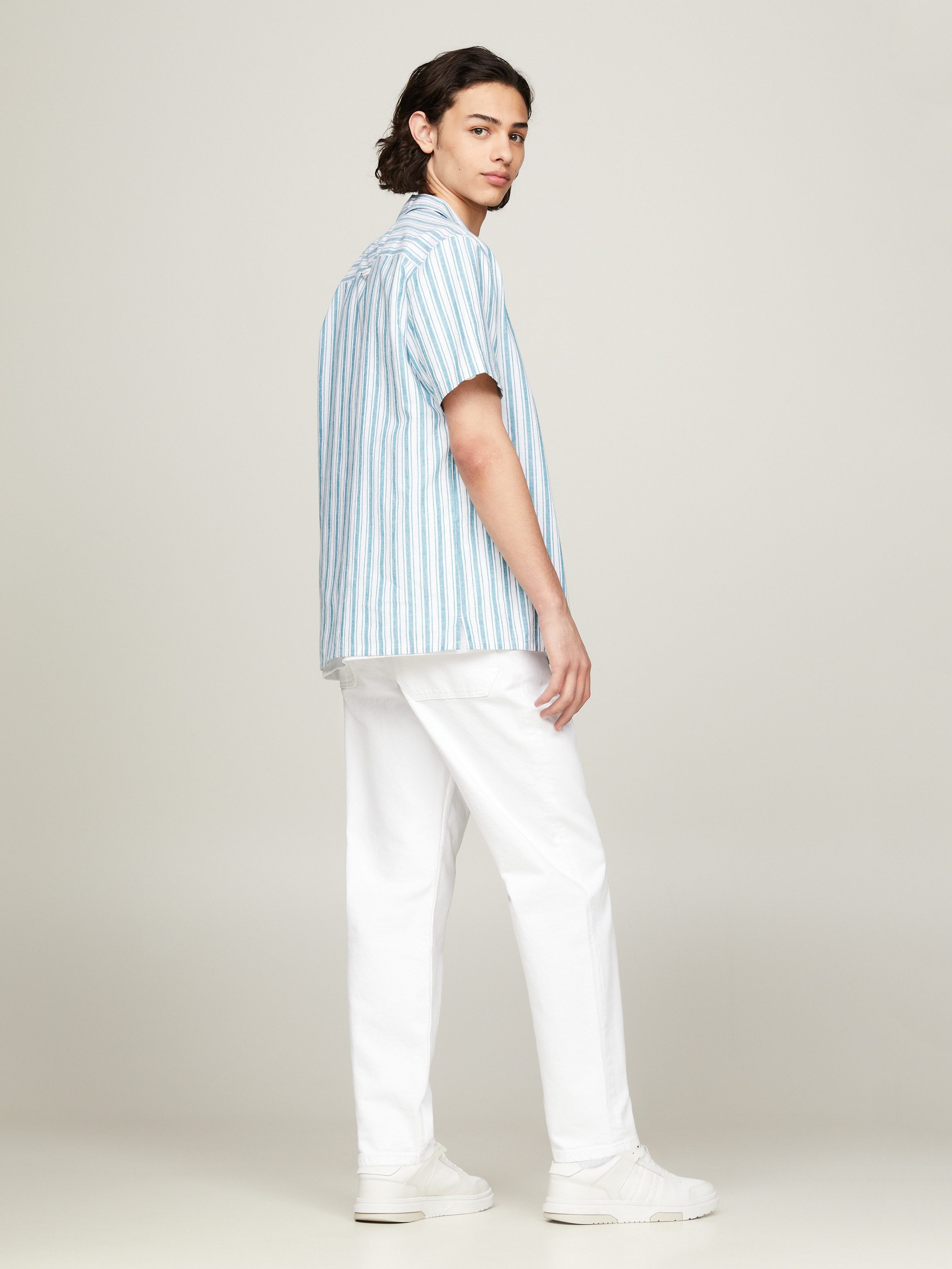 TOMMY JEANS Overhemd met korte mouwen TJM STRIPE LINEN SS SHIRT EXT