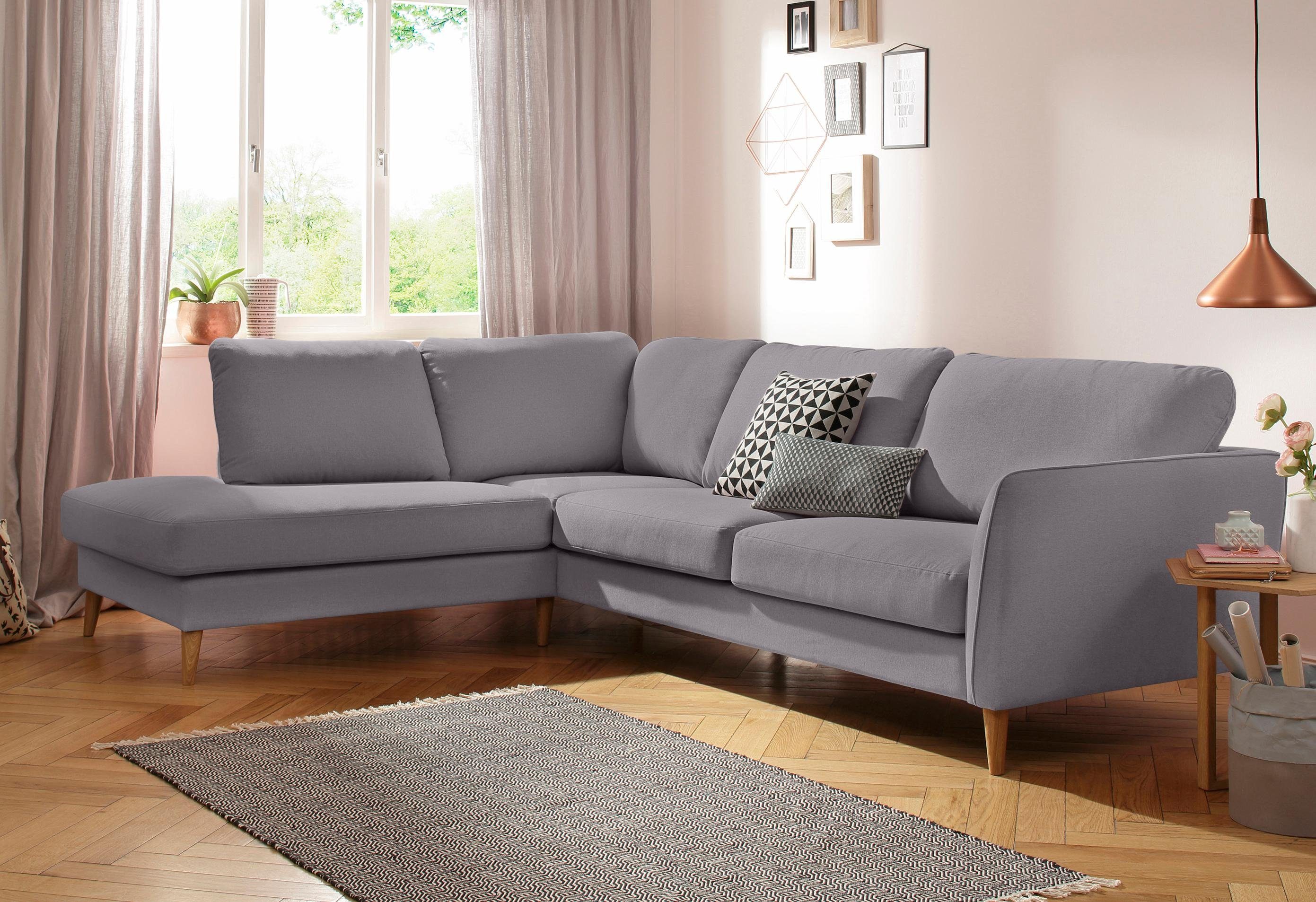 Home affaire Hoekbank MARSEILLE 278x202 cm, L-model, Ottom. Rechts/links met massief eiken poten, verschillende hoezen en kleuropties