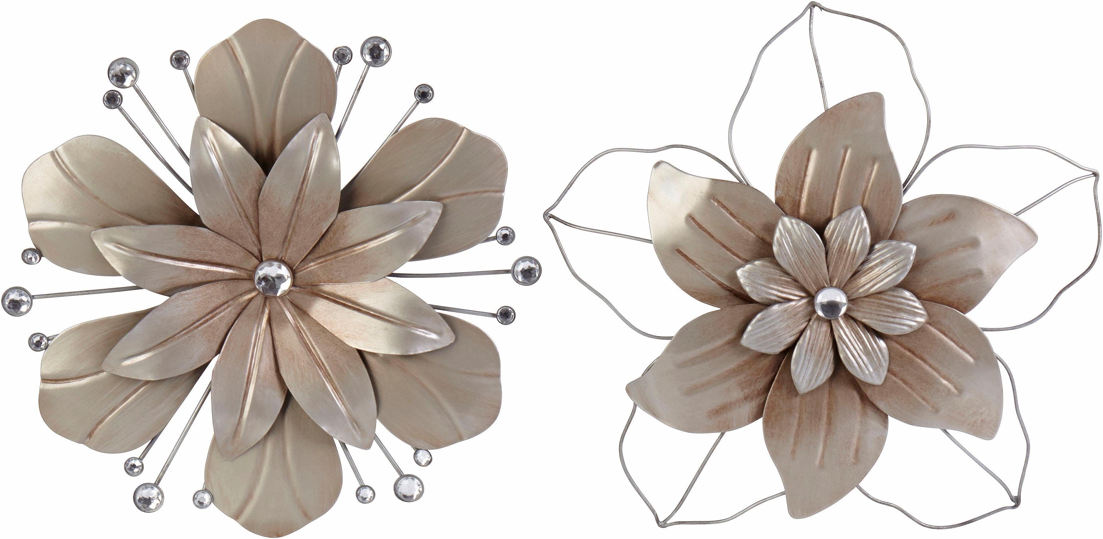 Home affaire Sierobject voor aan de wand Bloem Wanddecoratie, van metaal, met parelmoergarnering