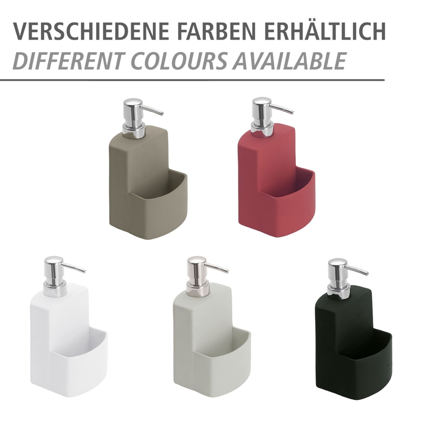 WENKO Dispenser voor afwasmiddel Model Festival van keramiek, soft-touch coating, met afwasponsvak, 380 ml (1-delig)