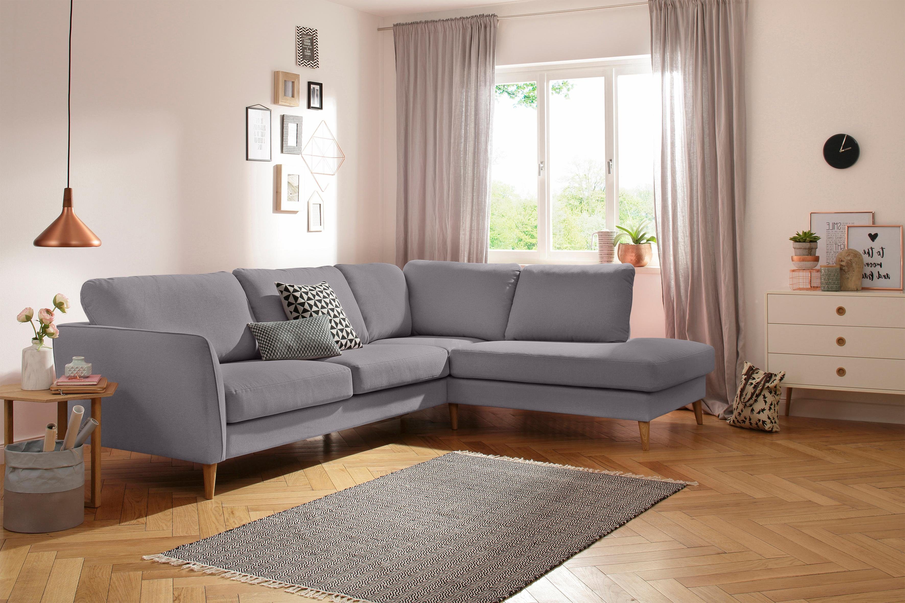 Home affaire Hoekbank MARSEILLE 278/202 cm, L-Form, Ottom. rechts/links, verschiedene Bezüge Massief houten poten van eiken, in verschillend overtrekken en kleurvarianten