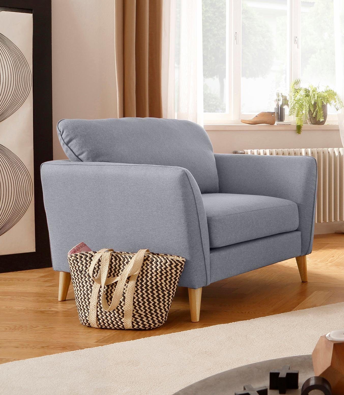 Home affaire Fauteuil Marseille in scandinavische stijl, in 3 stofkwaliteiten, met houten poten