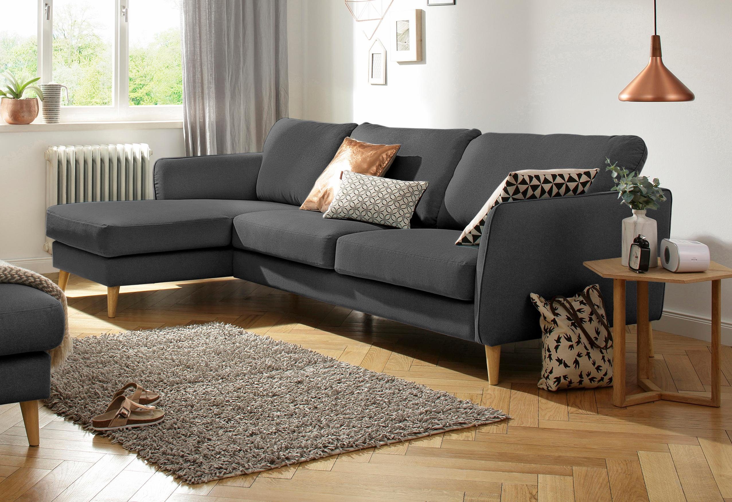 Home affaire Hoekbank MARSEILLE (279x152cm),L-model, Rec. Rechts/links Massief houten poten van eiken, in verschillend overtrekken en kleurvarianten