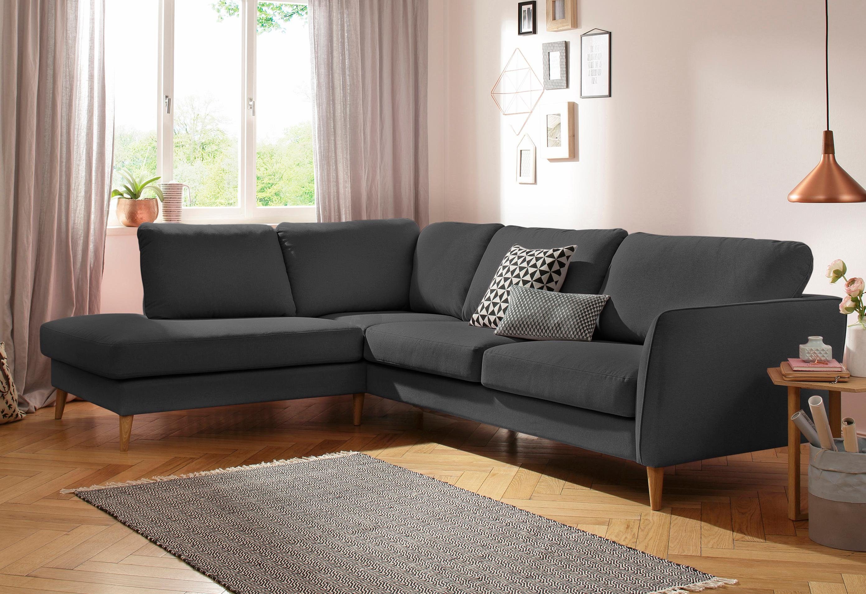 Home affaire Hoekbank MARSEILLE 278x202 cm, L-model, Ottom. Rechts/links met massief eiken poten, verschillende hoezen en kleuropties