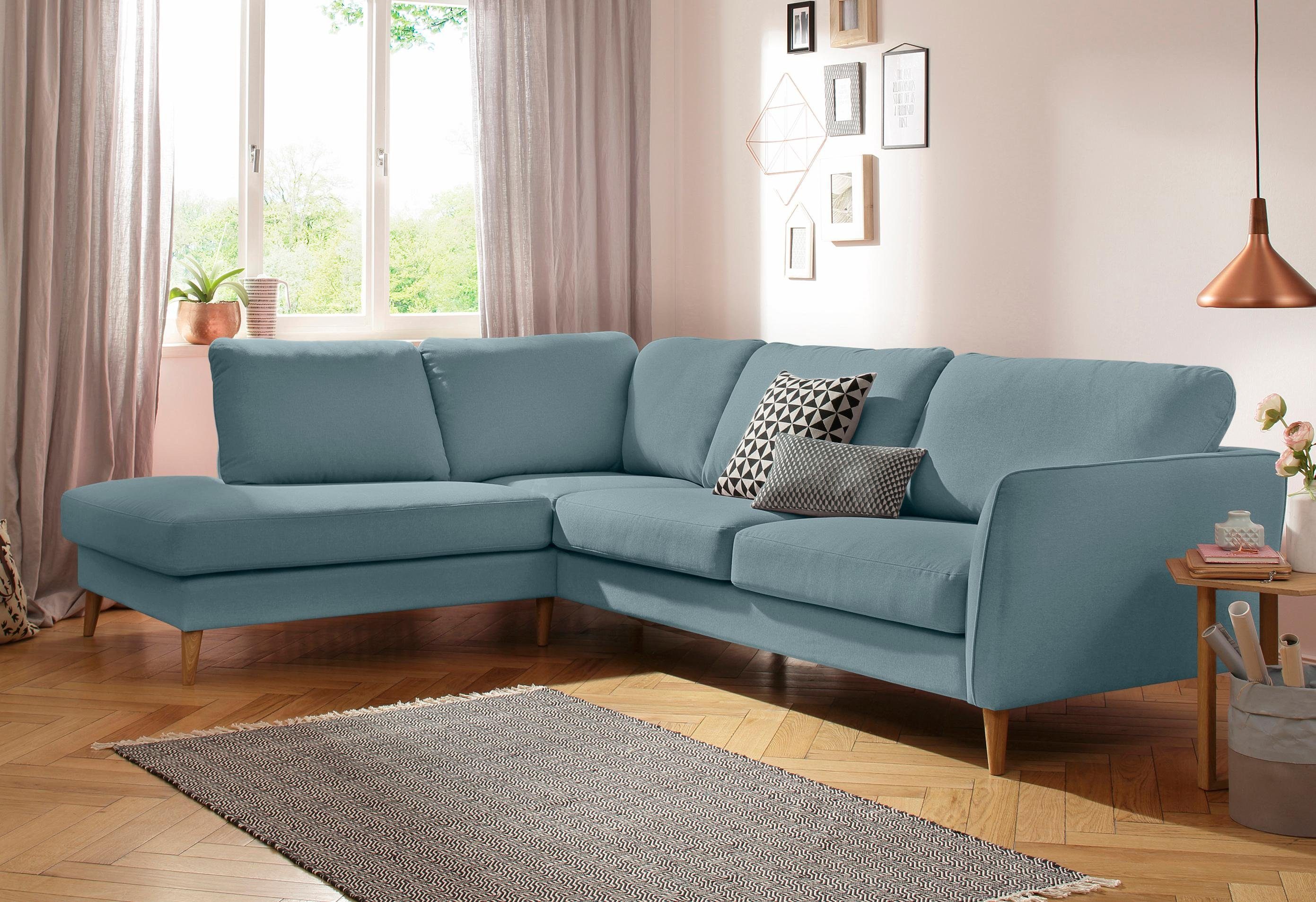 Home affaire Hoekbank MARSEILLE 278x202 cm, L-model, Ottom. Rechts/links met massief eiken poten, verschillende hoezen en kleuropties