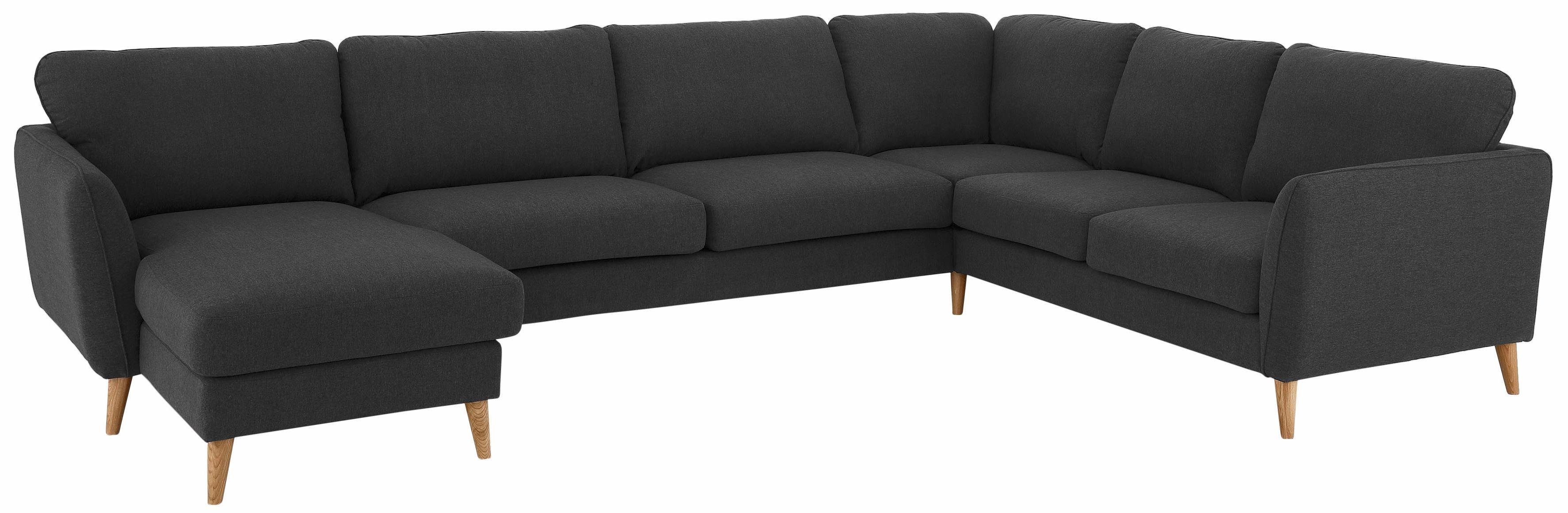 Home affaire Zithoek MARSEILLE XXL 349cm, U-vorm, ottomane rechts/links kiesbaar Massief houten poten van eiken, in verschillend overtrekken en kleurvarianten