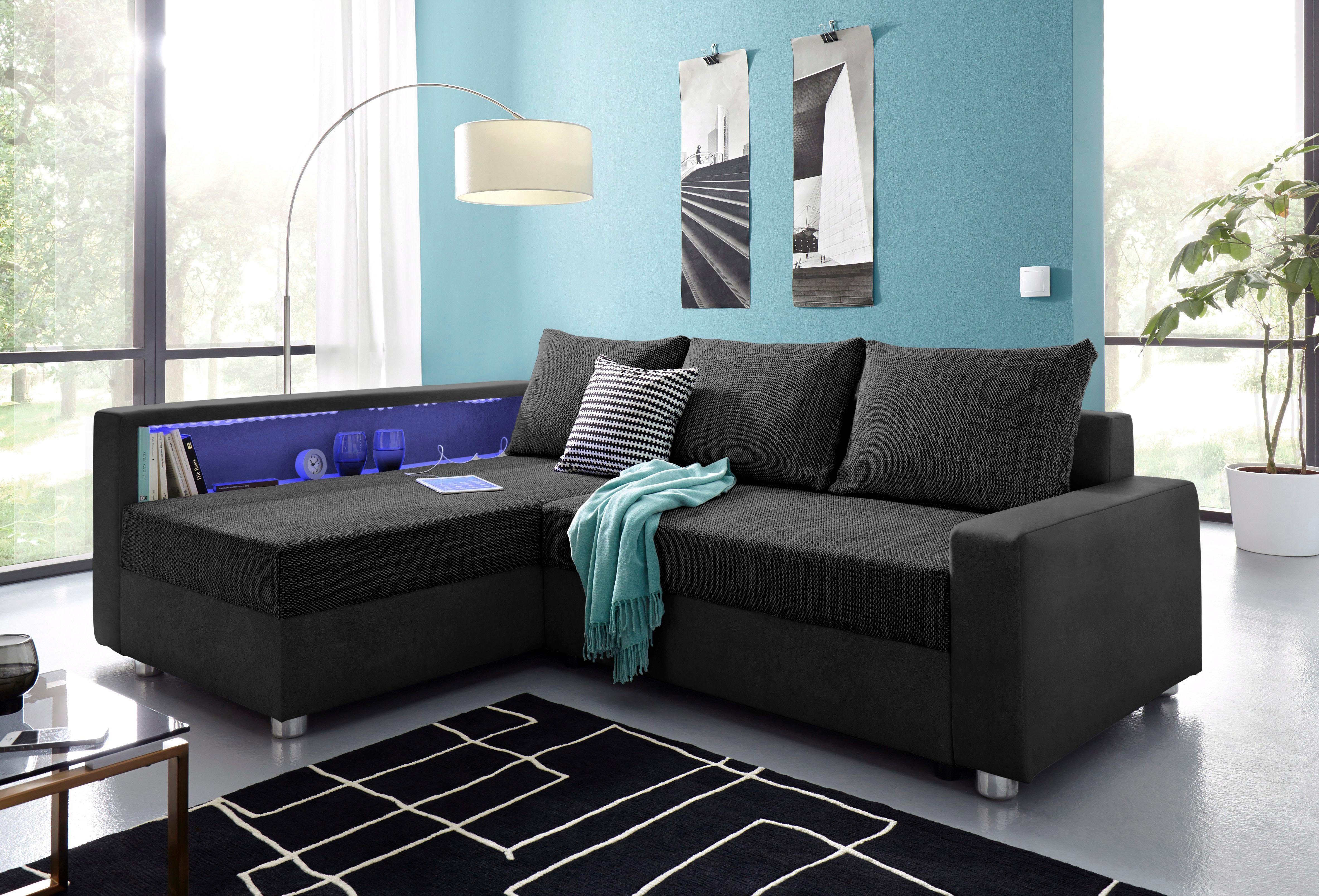 COLLECTION AB Hoekbank Relax L-vorm inclusief slaapfunctie, binnenvering, naar keuze met rgb-ledverlichting zwart, hoekbanken, RGB-ledverlichting en