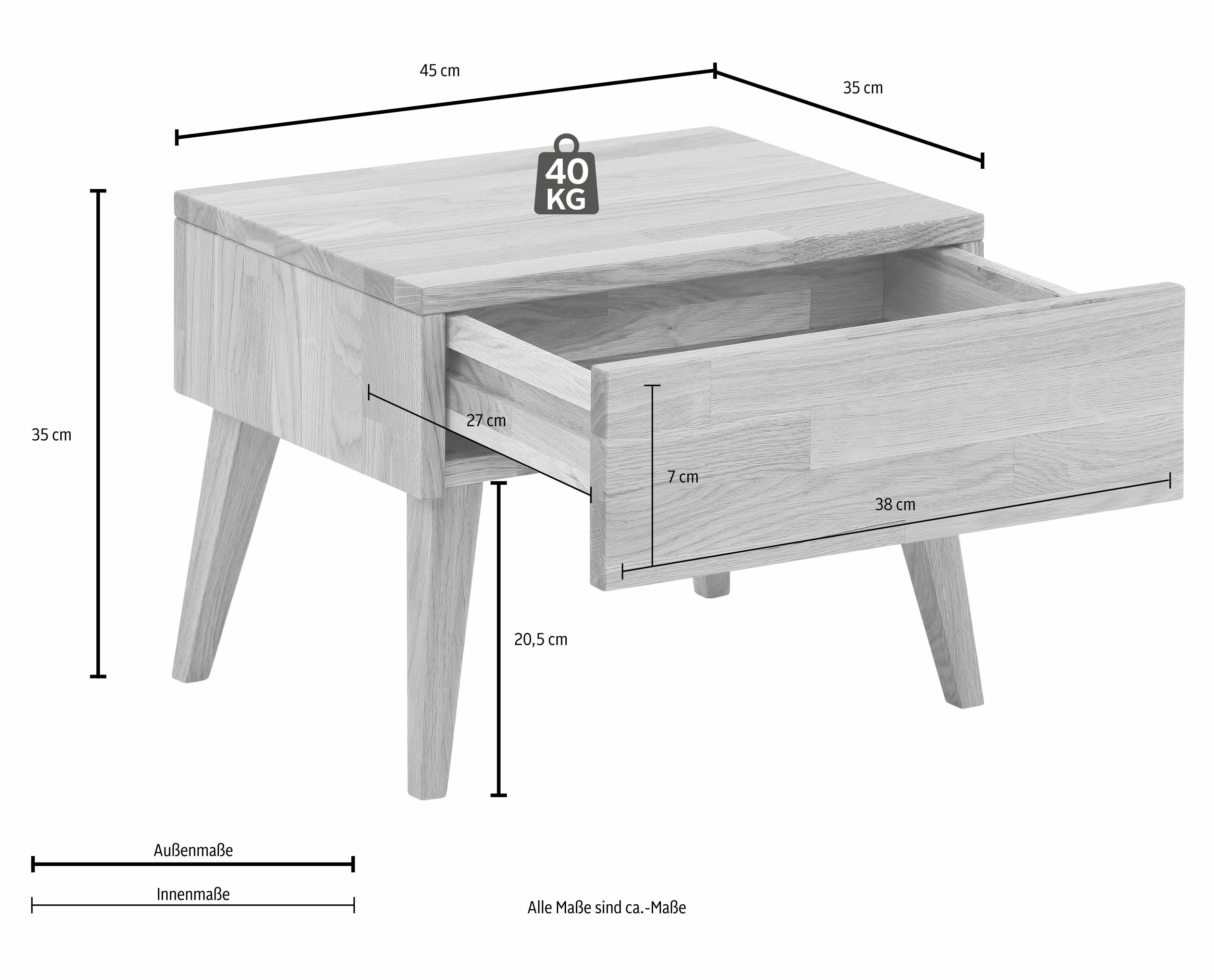 Home affaire Nachtkastje Natali met een lade, van massief eiken, breedte 45 cm