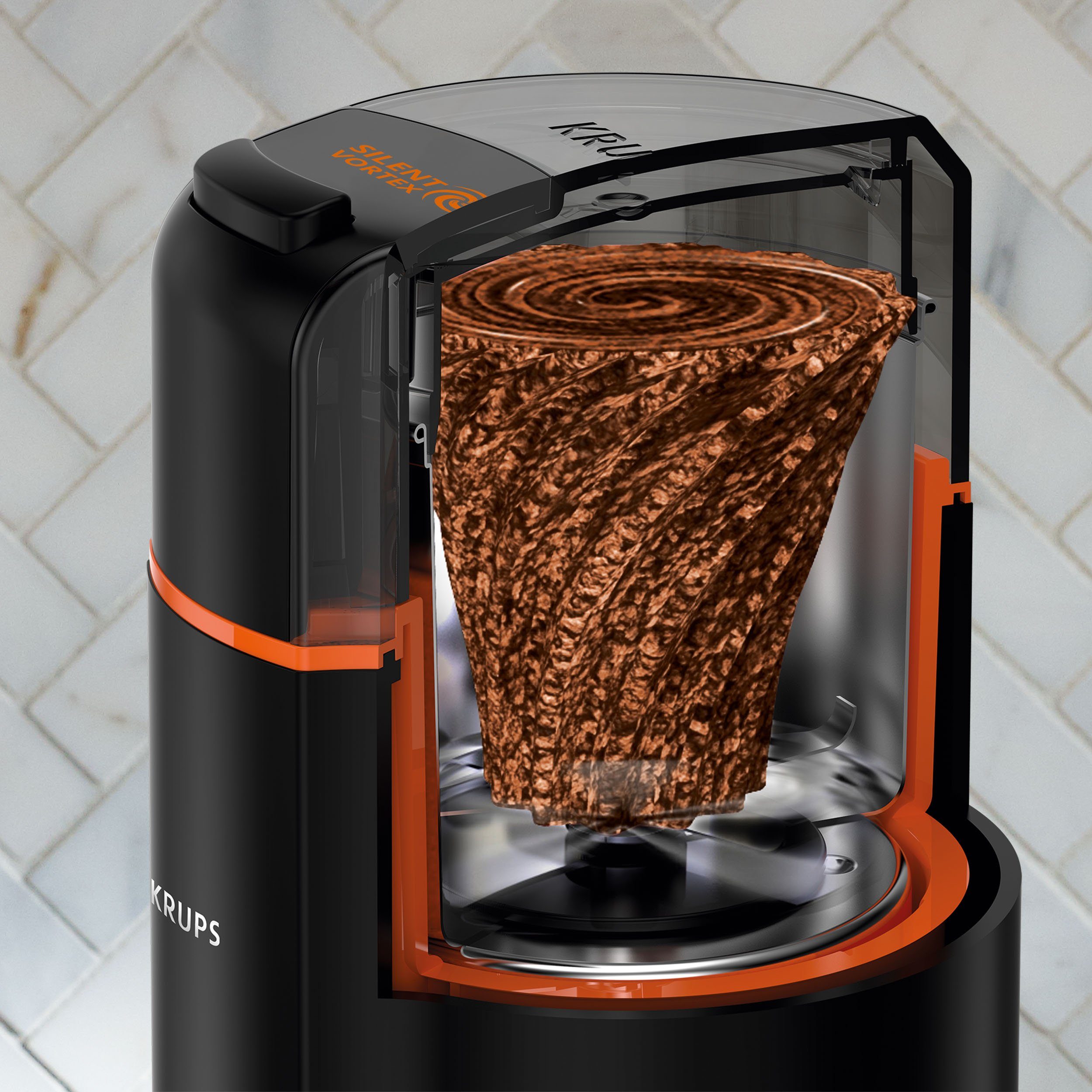 Krups Koffiemolen GX3328 Silent Vortex krachtig, efficiënt, superstil, voor 12 kopjes, 3-in-1-maalwerk