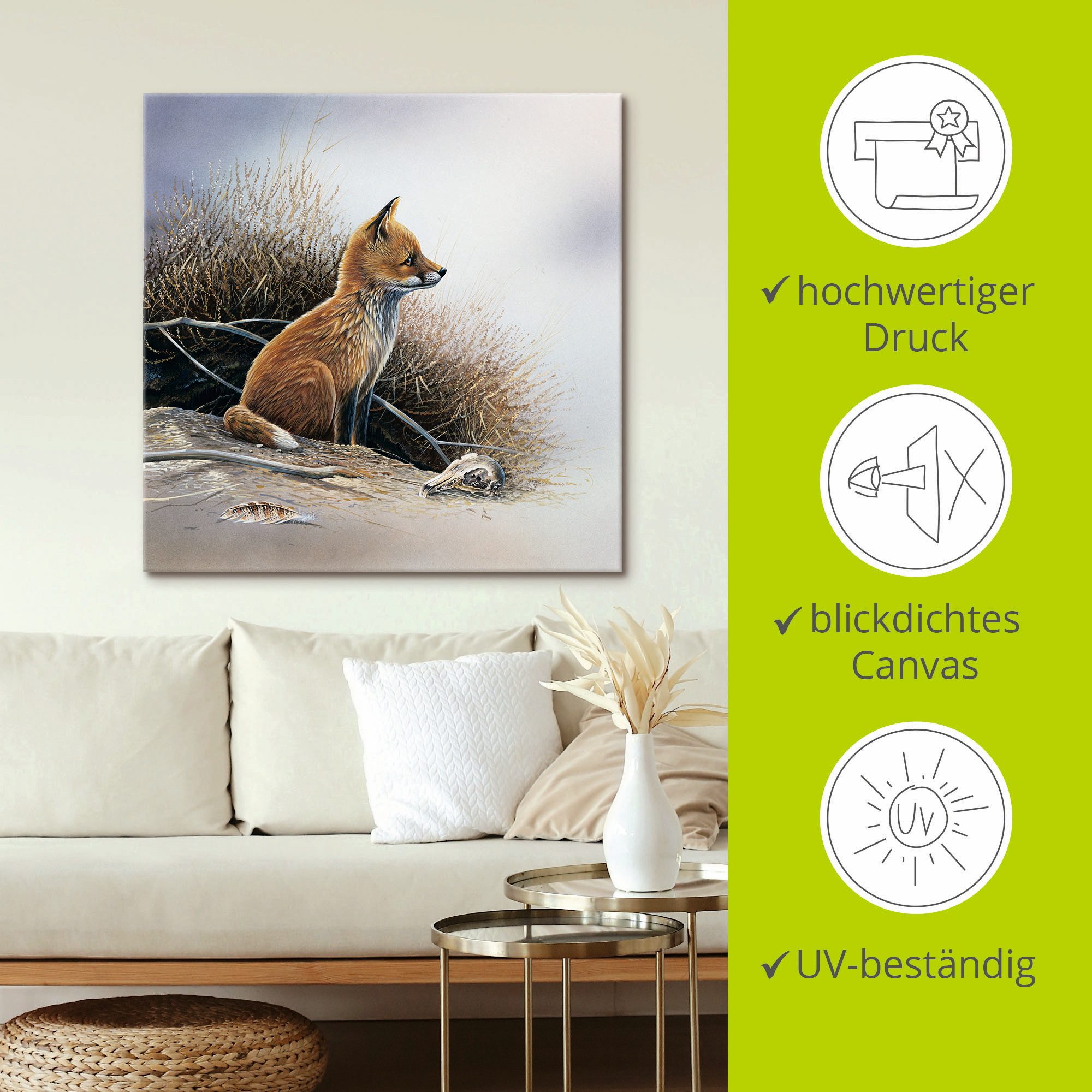 Artland Artprint Kleine vos als artprint op linnen, poster in verschillende formaten maten