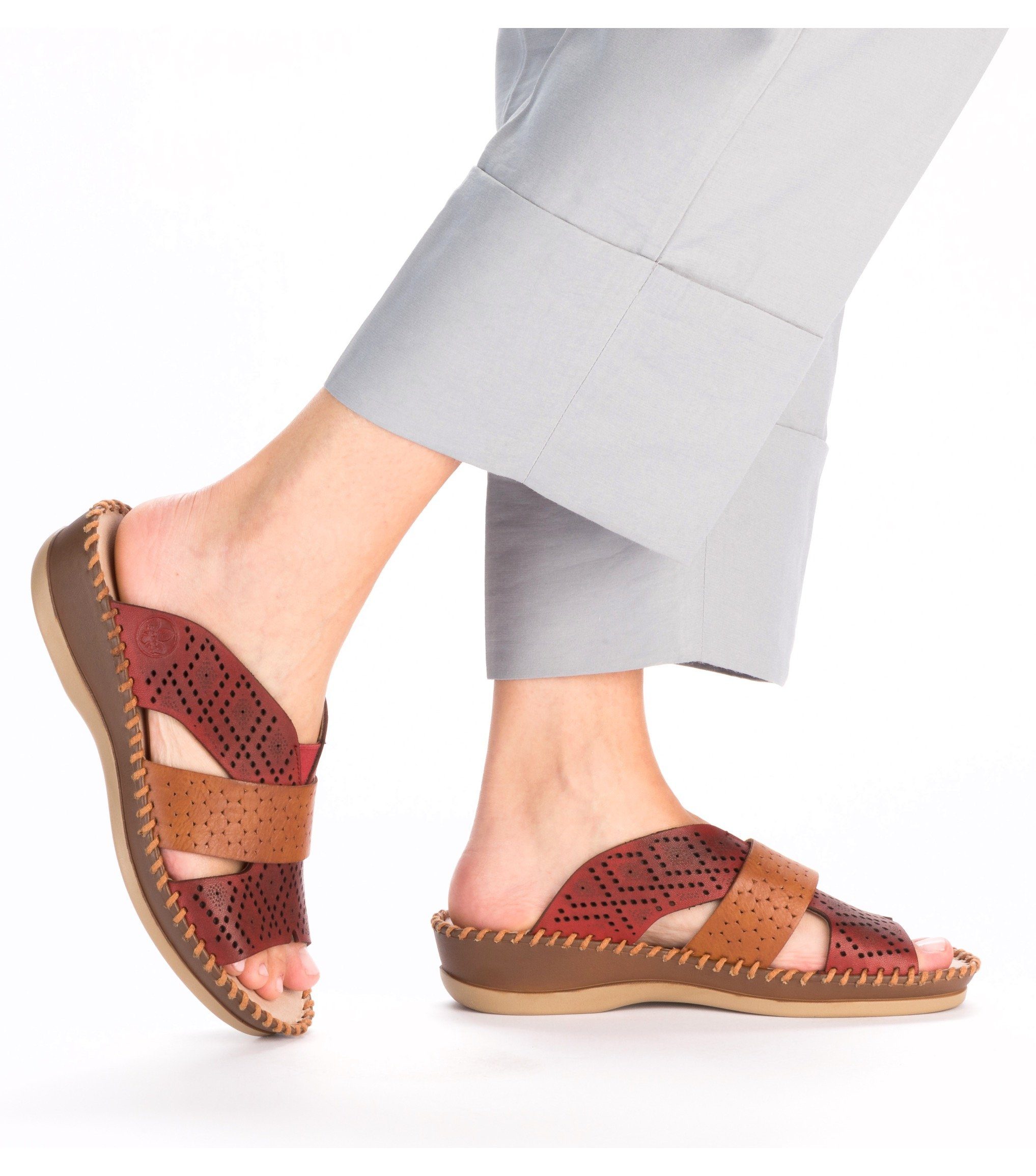 Rieker Slippers sleehak, zomerschoen, slippers met zachte leren binnenzool