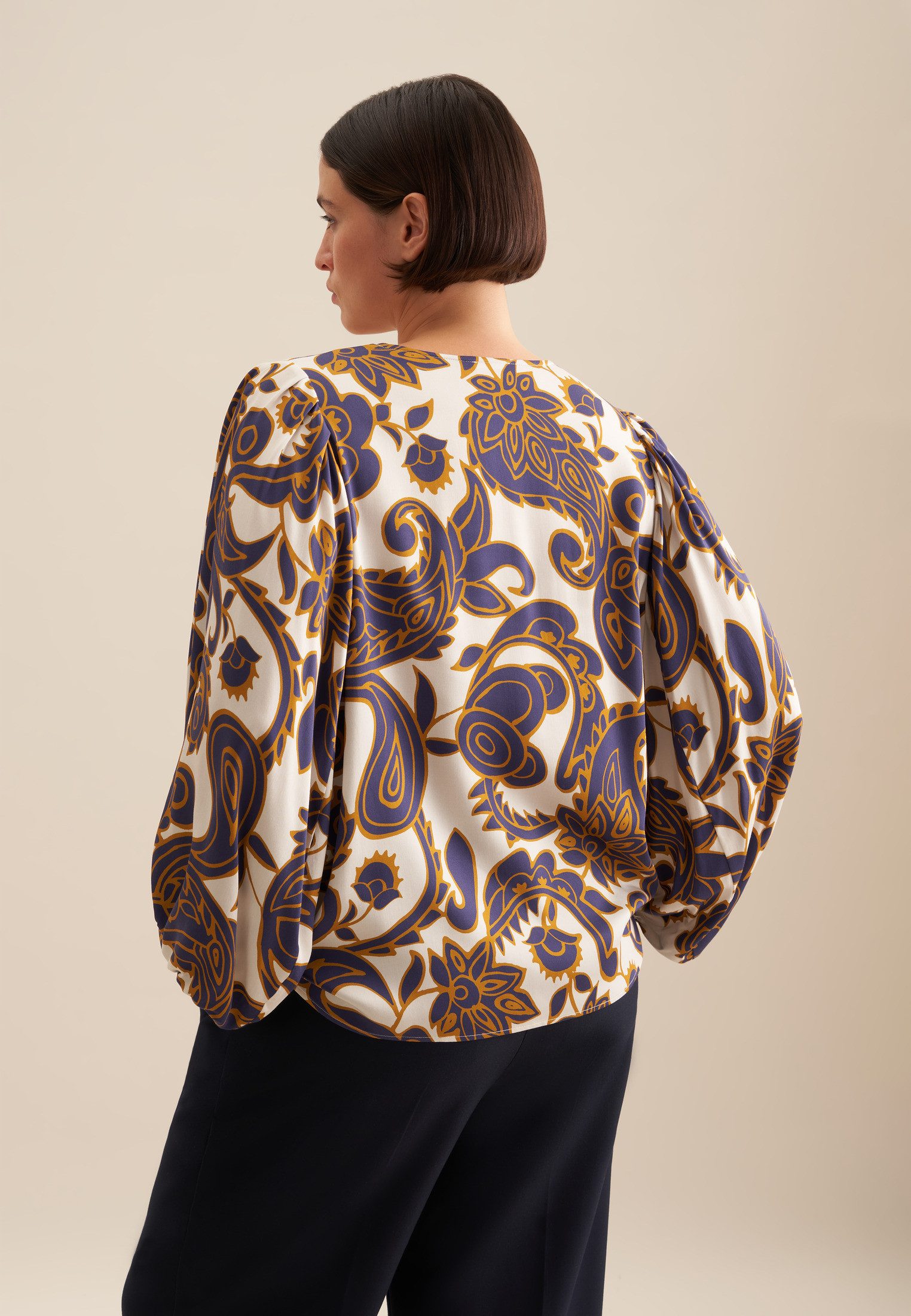 seidensticker Shirtblouse Zwarte roos 3/4-mouw v-hals paisley