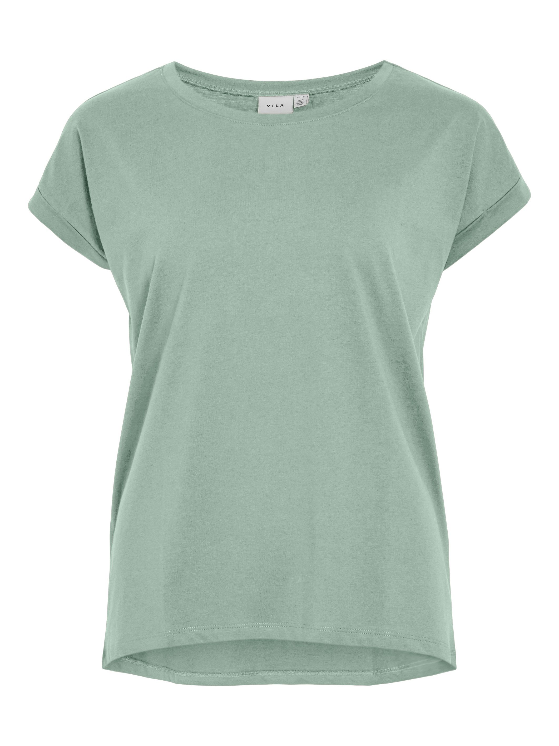 Vila Shirt met ronde hals VIDREAMERS NEW PURE T-SHIRT SU-NOOS Basic dames T-shirt met ronde hals en omgeslagen mouwen