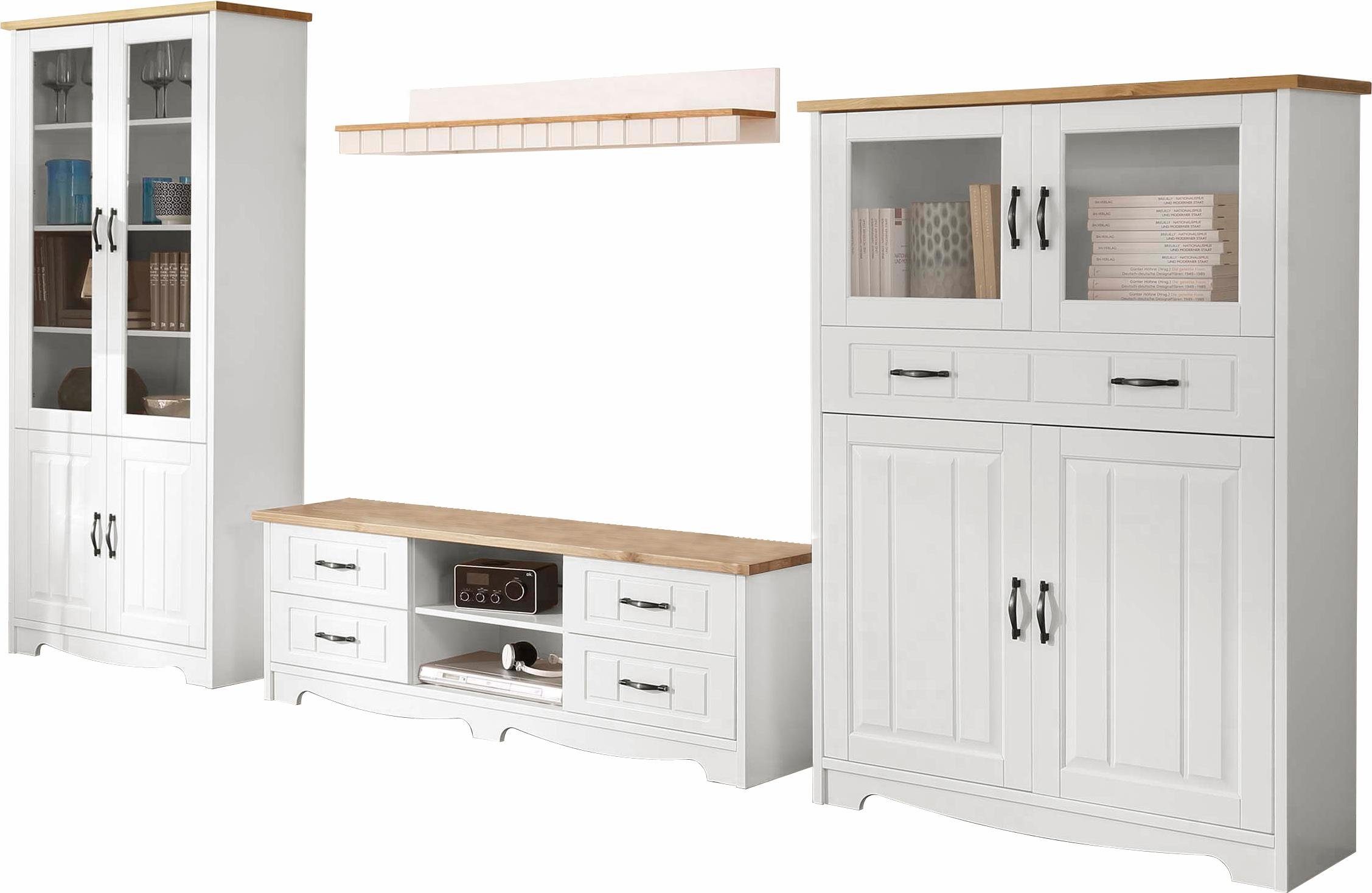 Home affaire Wandmeubel Trinidad Set van 1 vitrinekast, 1 tv-meubel, 1 highboard, 1 wandboard (set, 4-delig)
